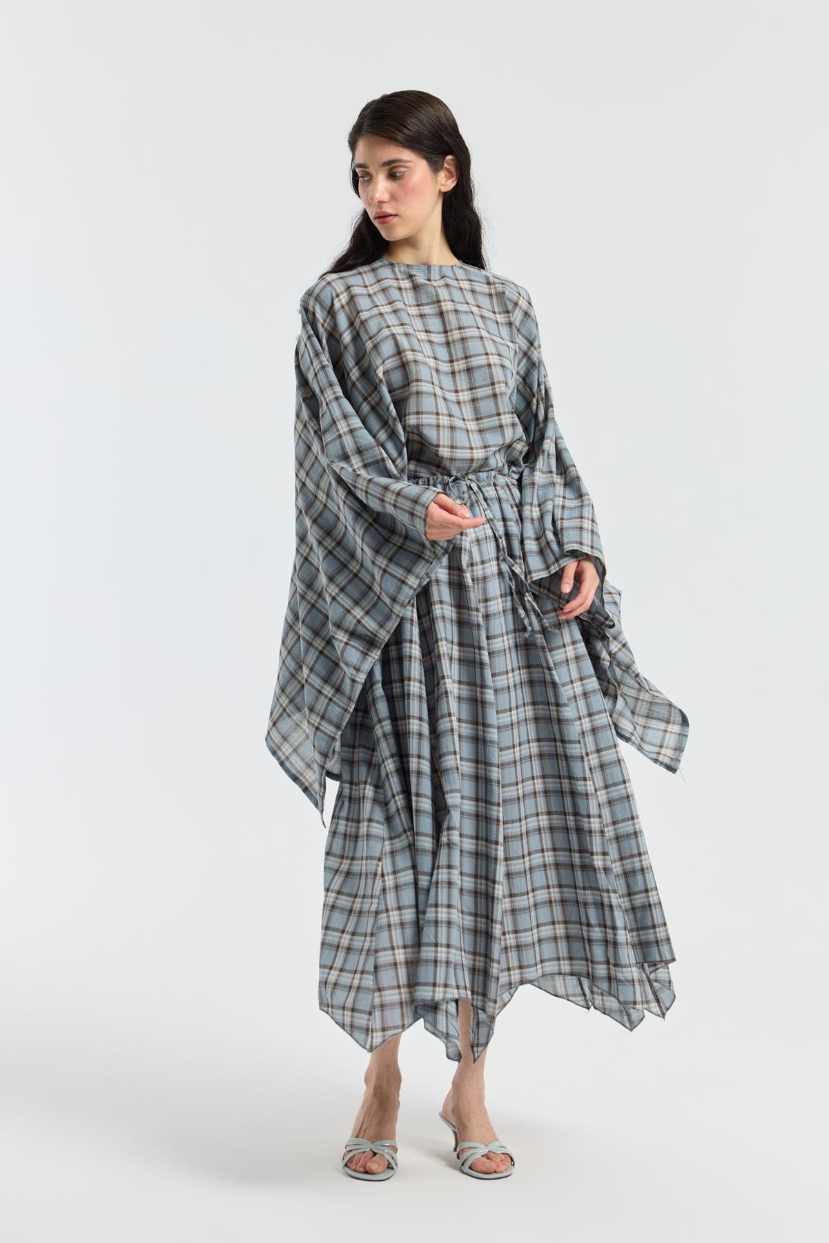 Amara Müslin Ekose Desenli Pelerin - Bebe mavi