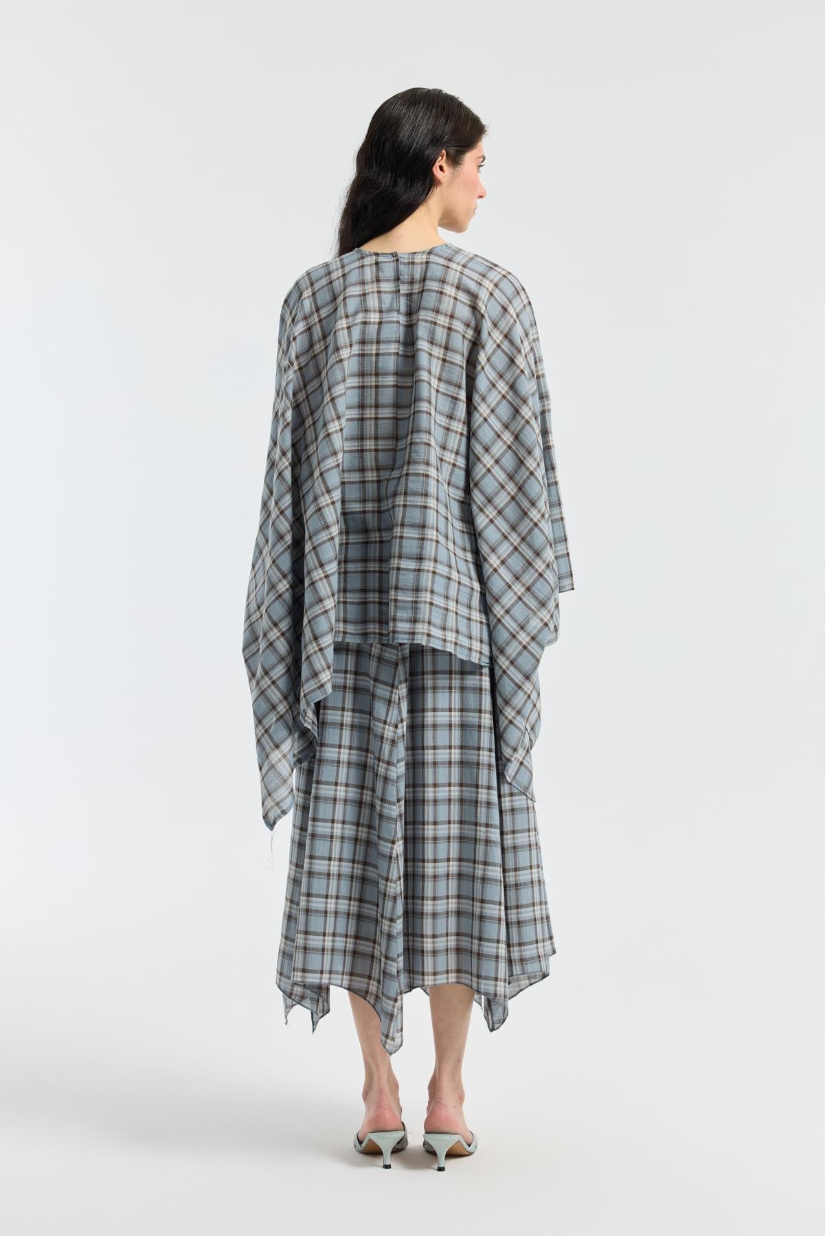 Amara Müslin Ekose Desenli Pelerin - Bebe mavi