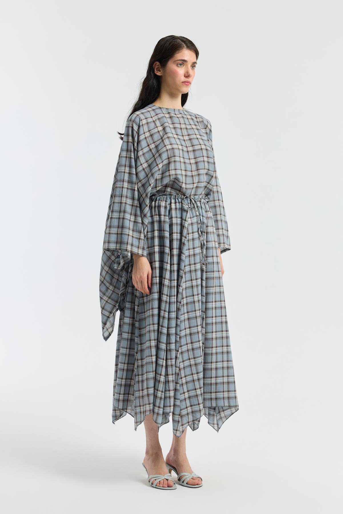 Amara Müslin Ekose Desenli Pelerin - Bebe mavi