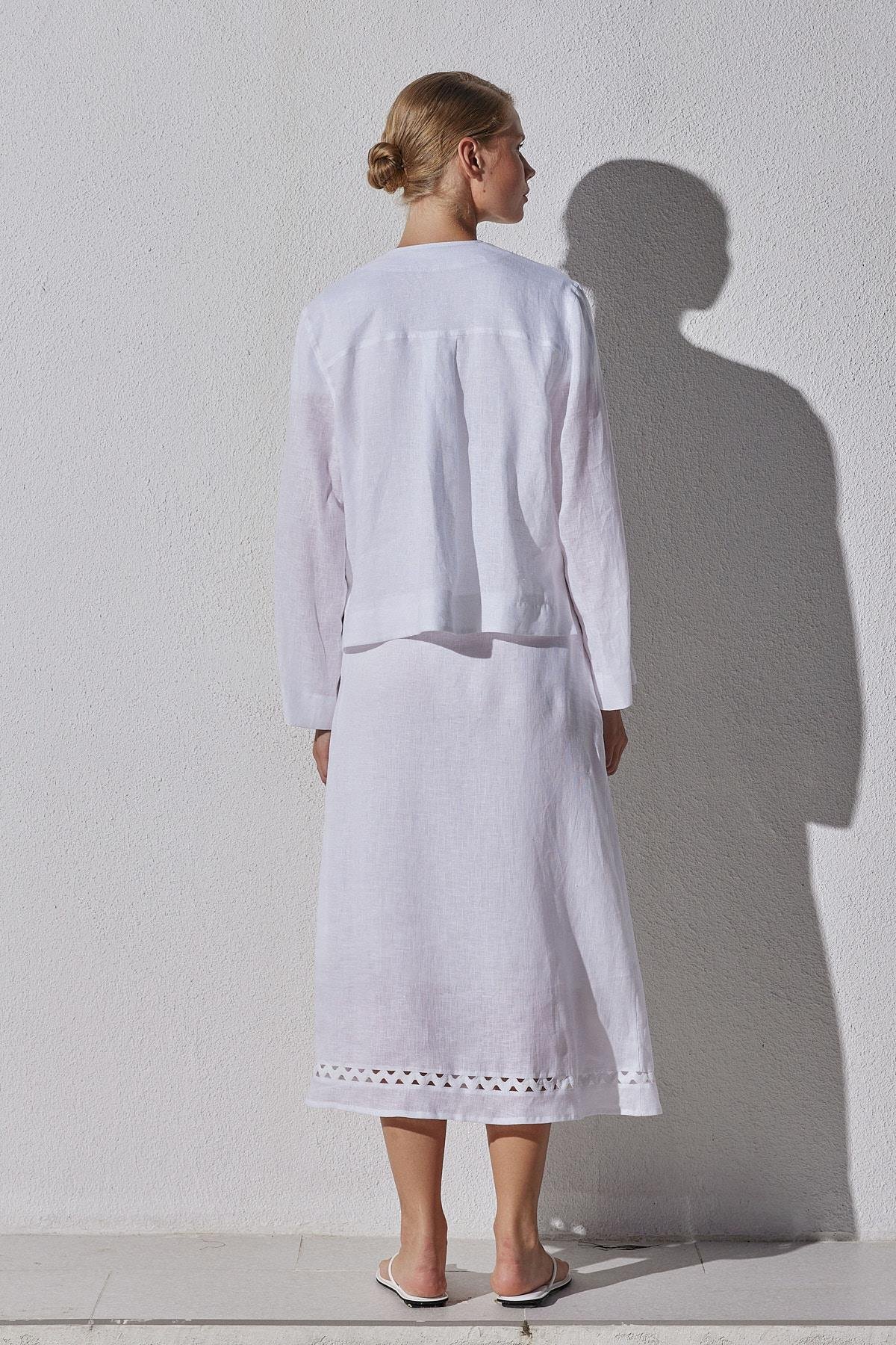 Amber Linen Düğmeli Bluz - Beyaz