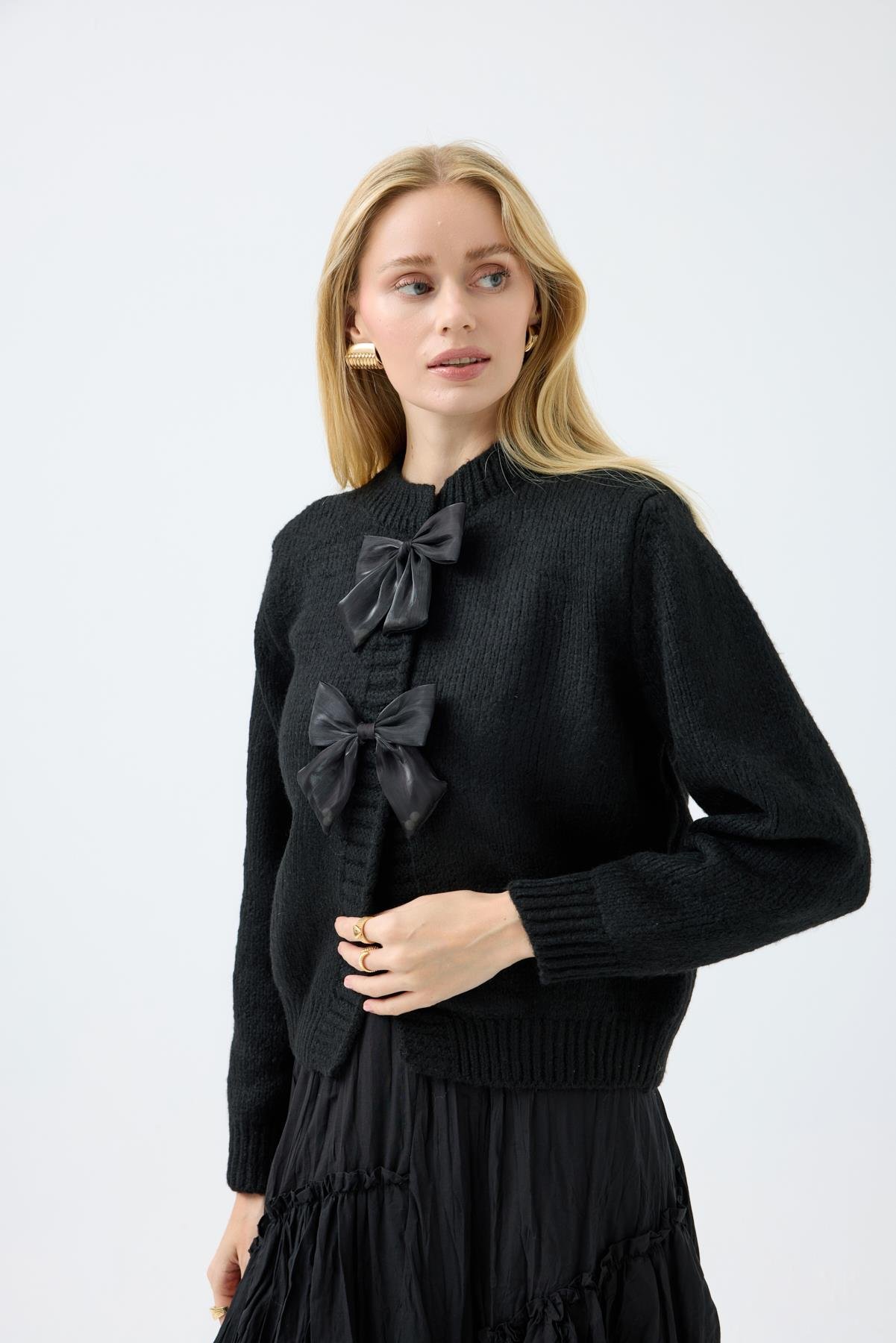 Angel Fiyonklu Hırka - Siyah 