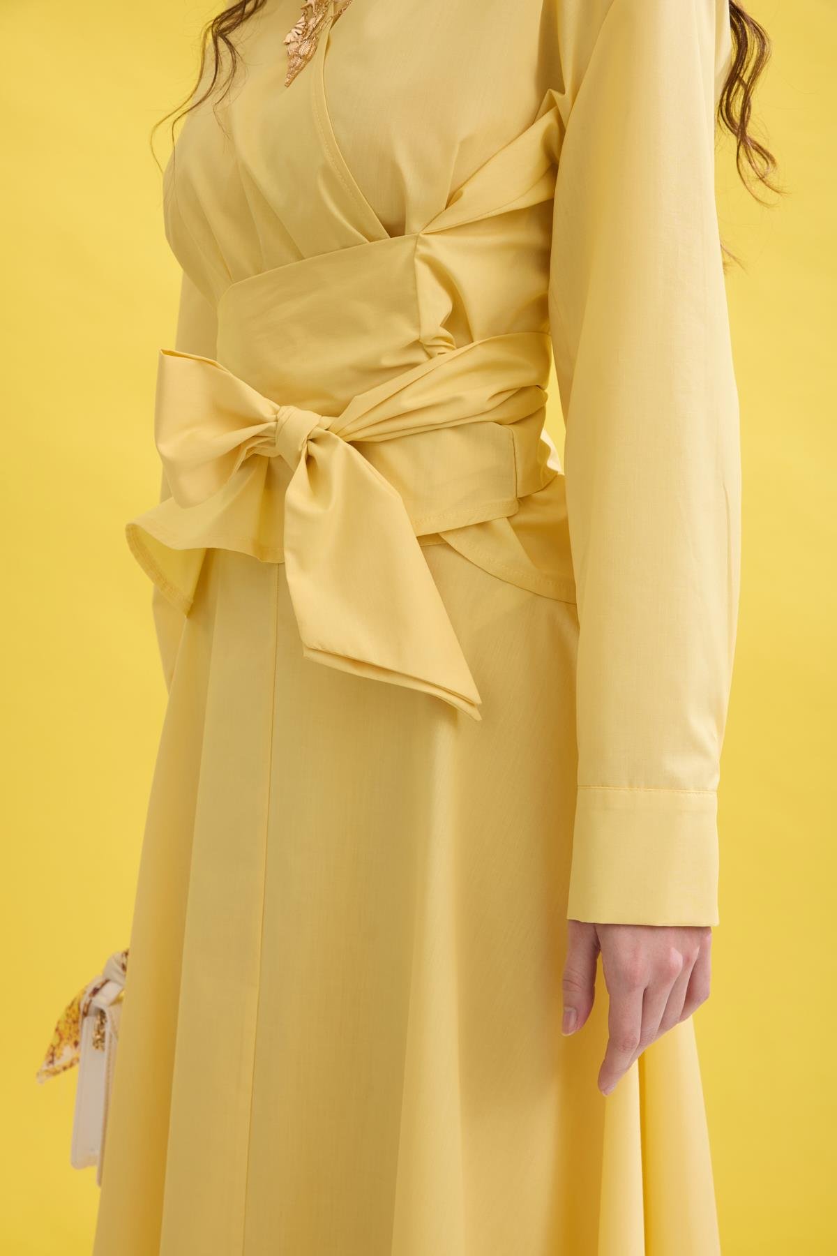 Anna Bağlamalı Poplin Takım- Sarı