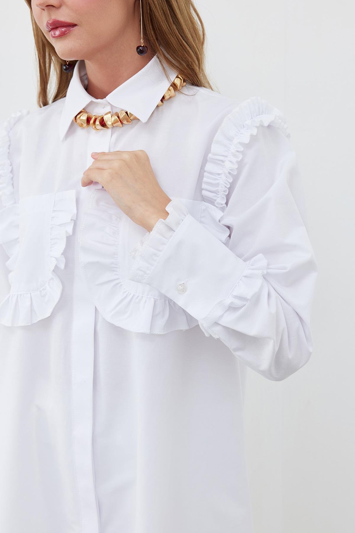 APRİL CEP DETAYLI FIRFIRLI GÖMLEK  - BEYAZ