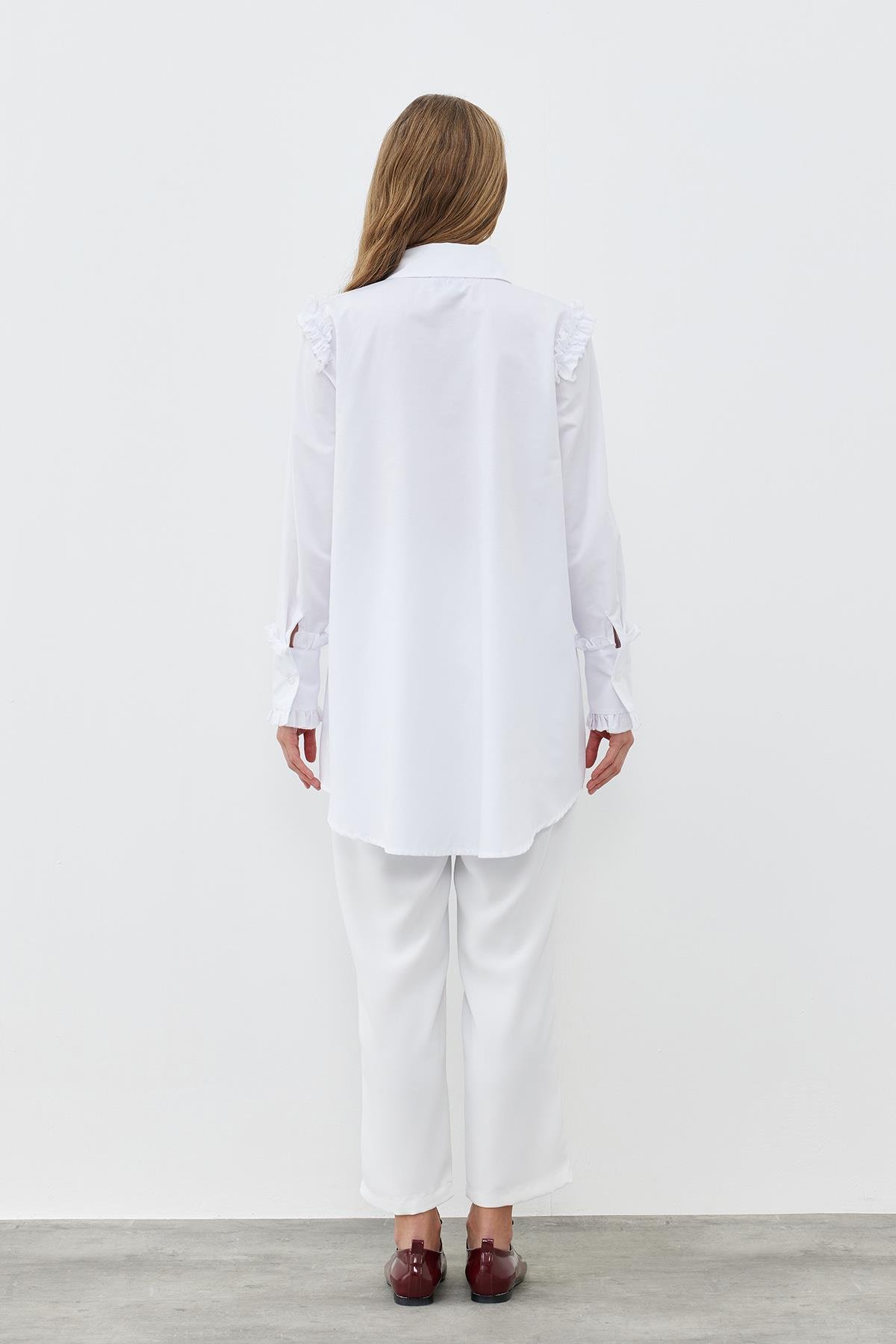 APRİL CEP DETAYLI FIRFIRLI GÖMLEK  - BEYAZ