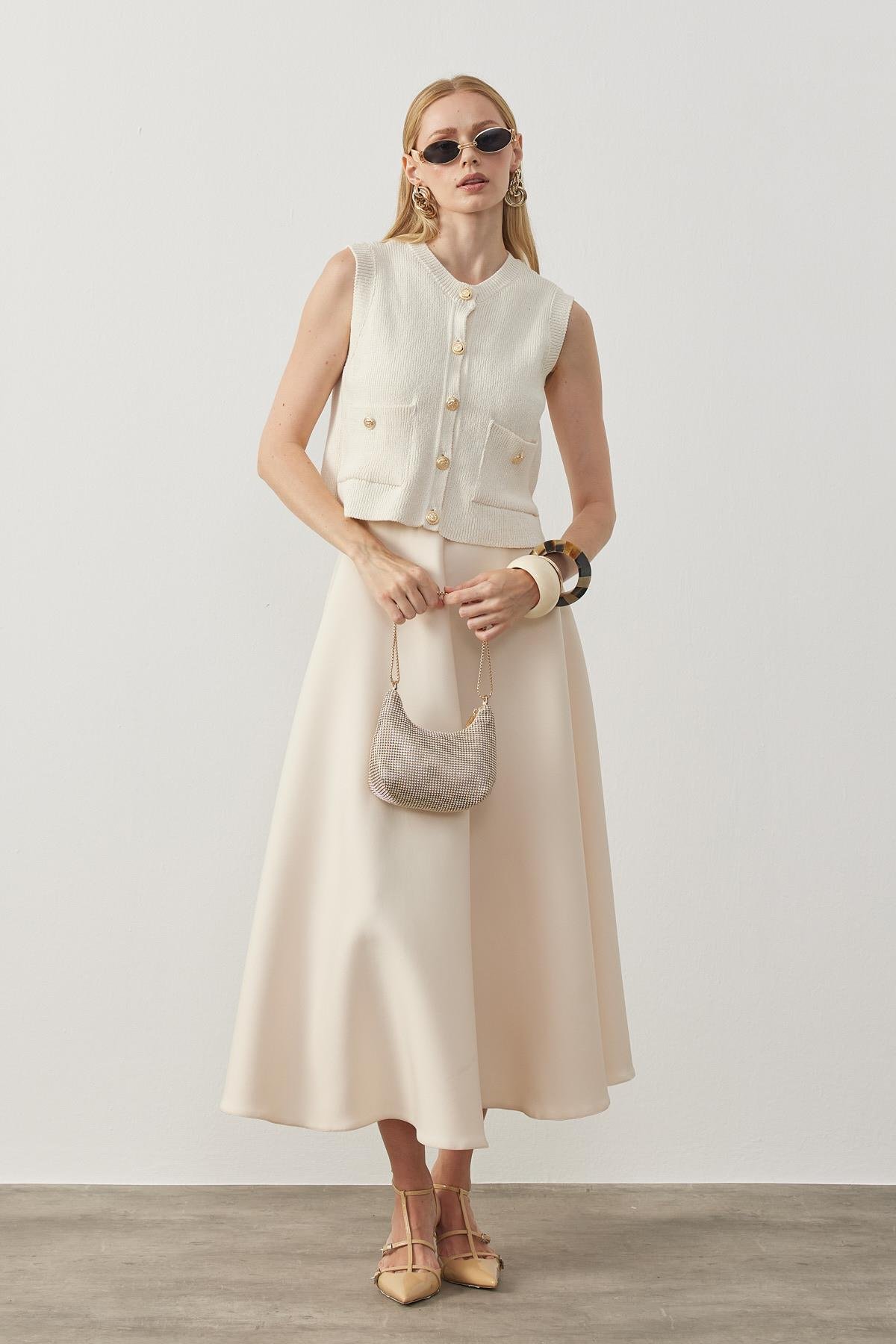 Ariel Skuba Kloş Etek - Ekru