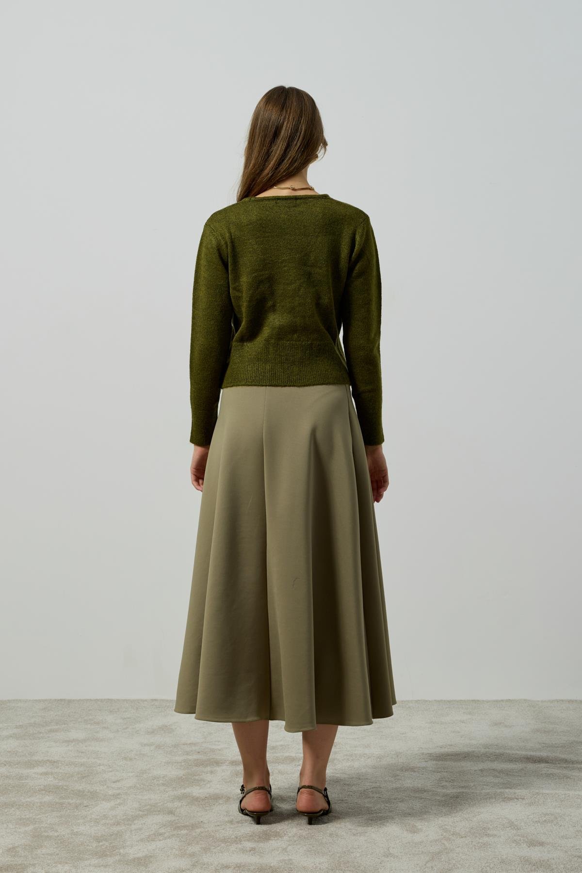 Arya Skuba Kloş Etek - Haki