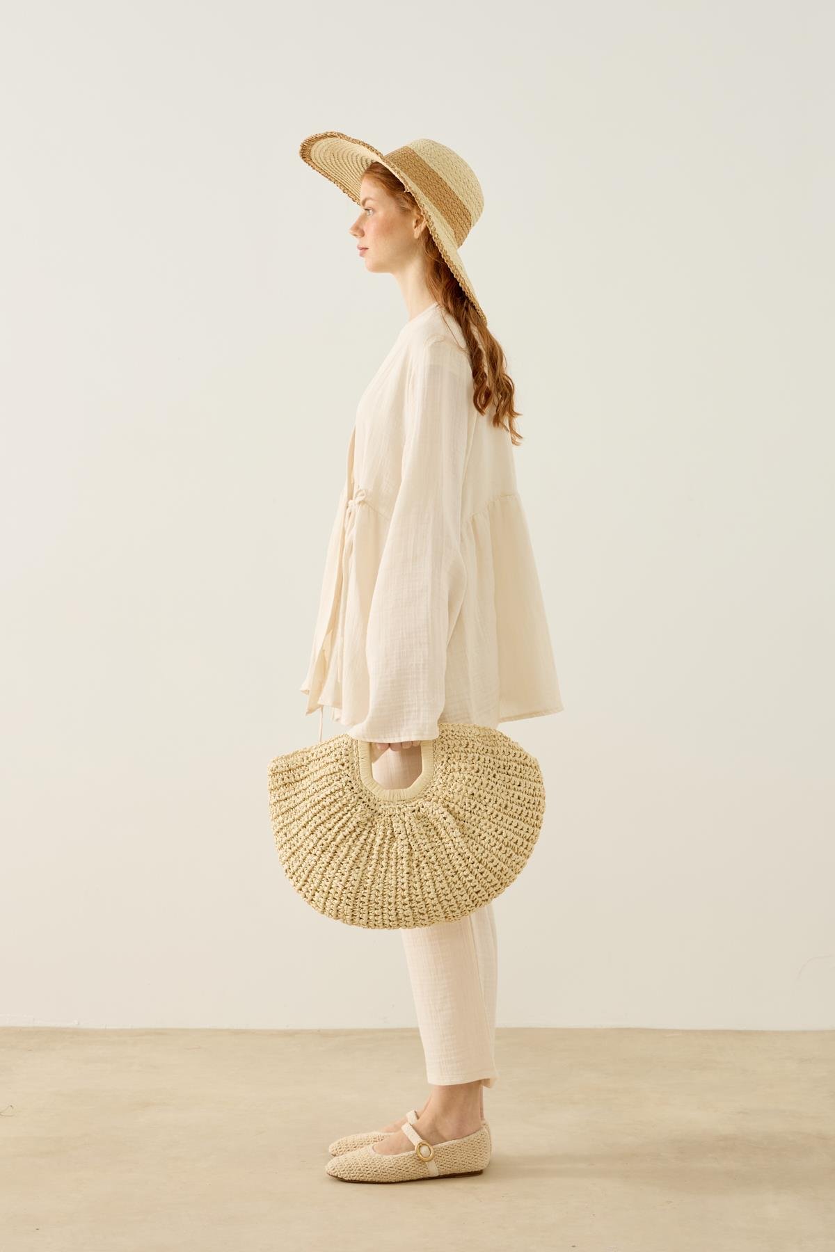 Asos Bağlamalı Müslin Takım - Krem