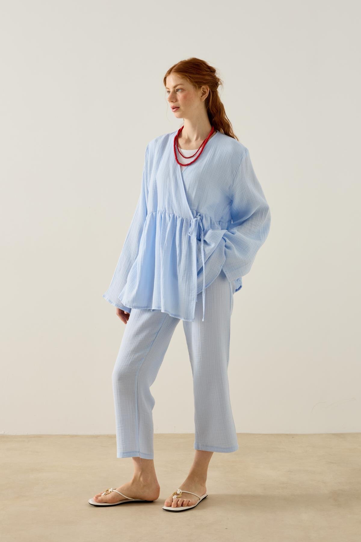 Asos Bağlamalı Müslin Takım - Mavi