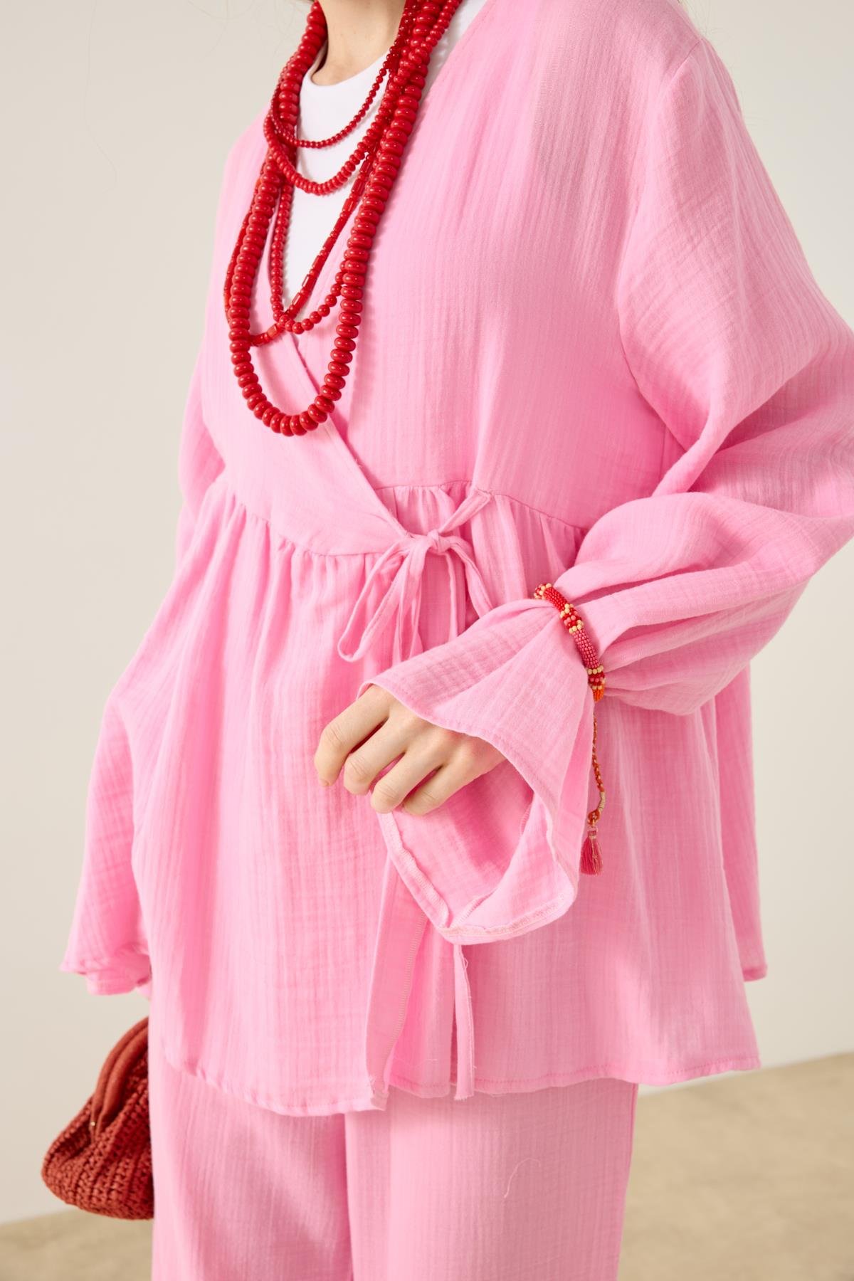 Asos Bağlamalı Müslin Takım - Pembe