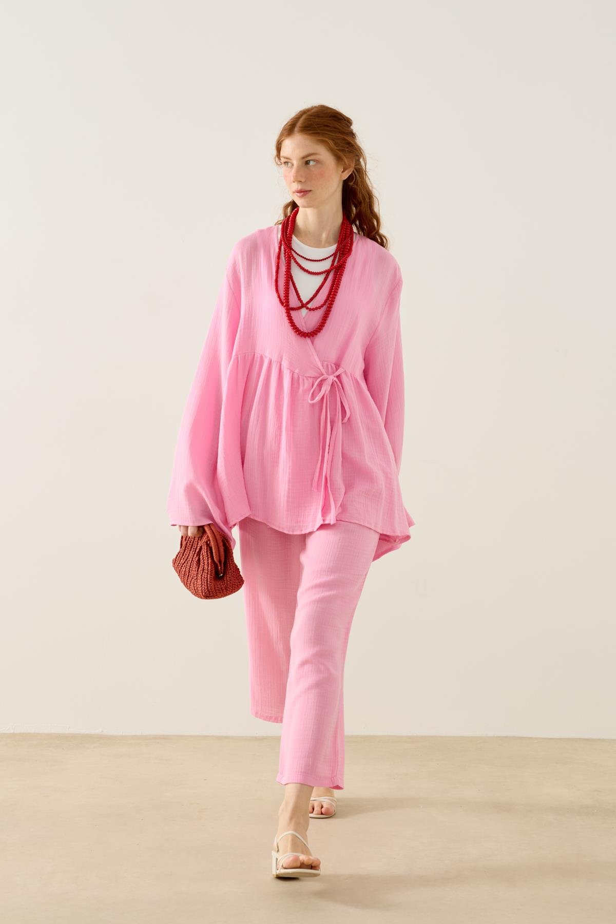 Asos Bağlamalı Müslin Takım - Pembe