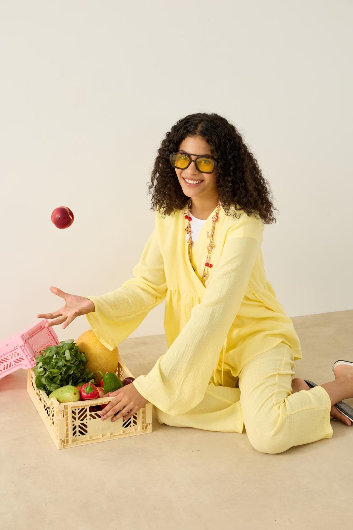 Asos Bağlamalı Müslin Takım - Sarı