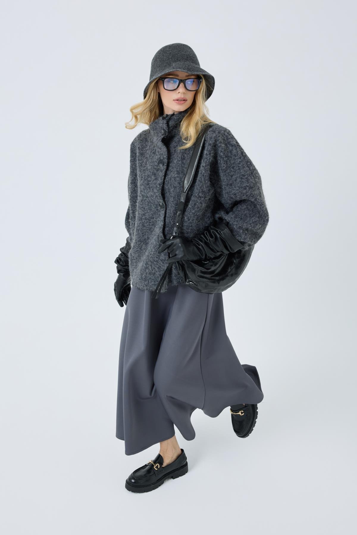 Athena Kırçıllı  Kaşe Ceket - Antrasit