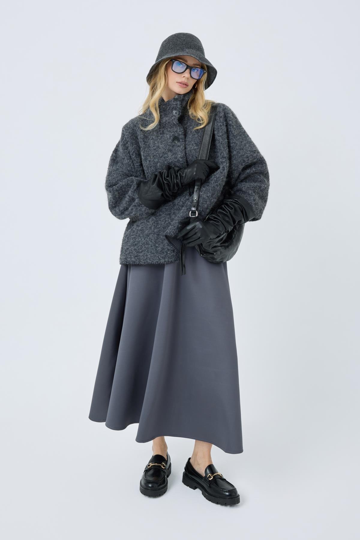 Athena Kırçıllı  Kaşe Ceket - Antrasit