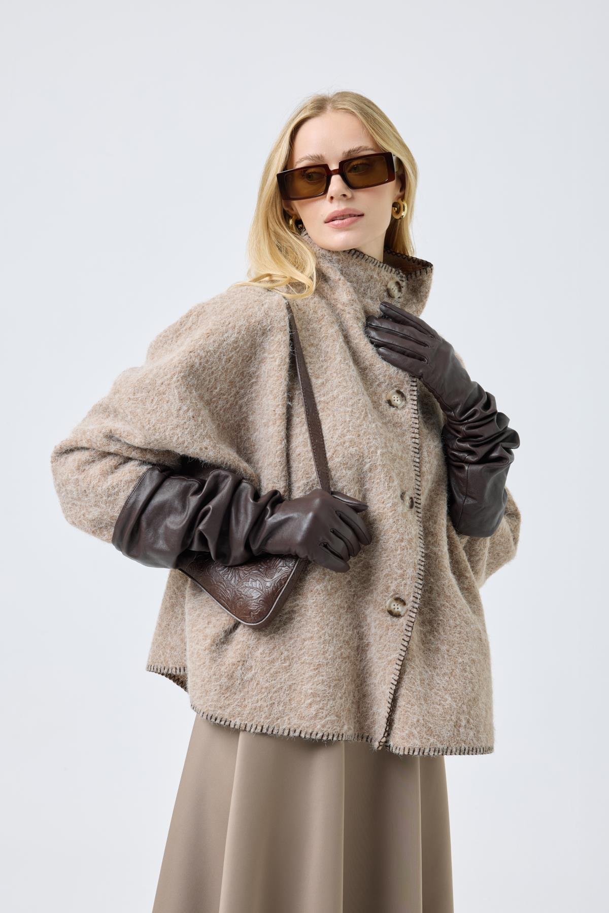 Athena Kırçıllı  Kaşe Ceket - Camel 