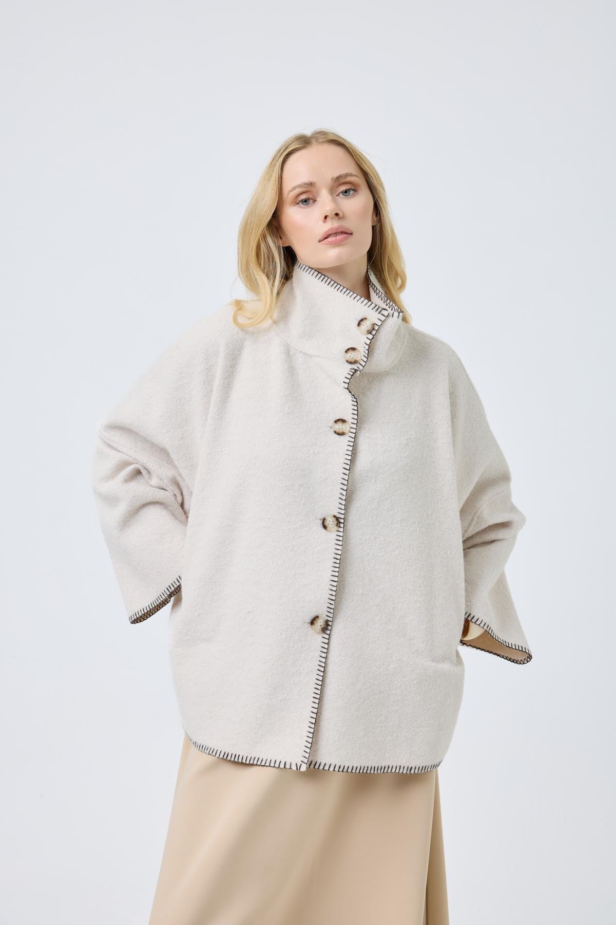 Athena Kırçıllı  Kaşe Ceket - Bej