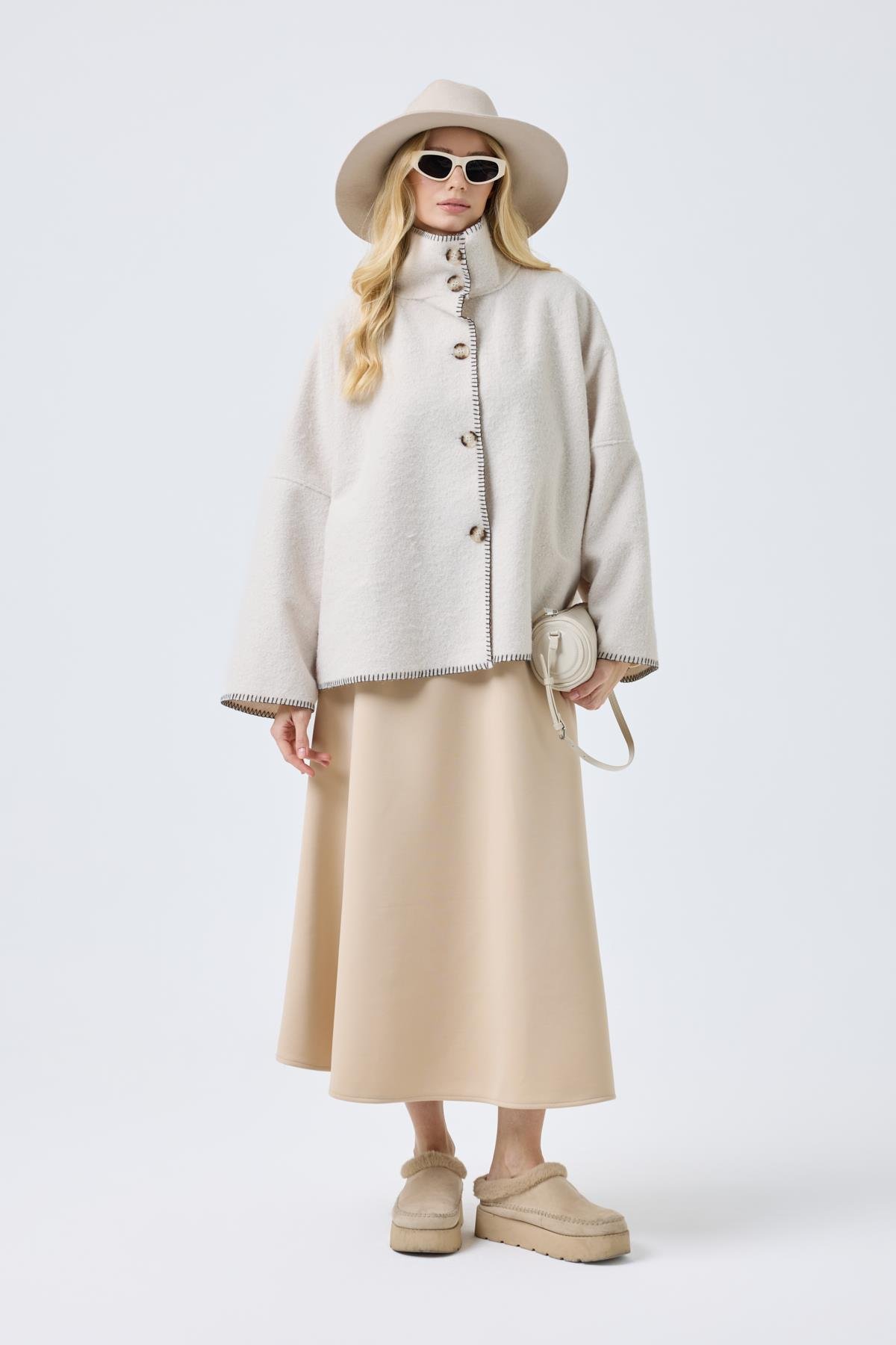 Athena Kırçıllı  Kaşe Ceket - Bej