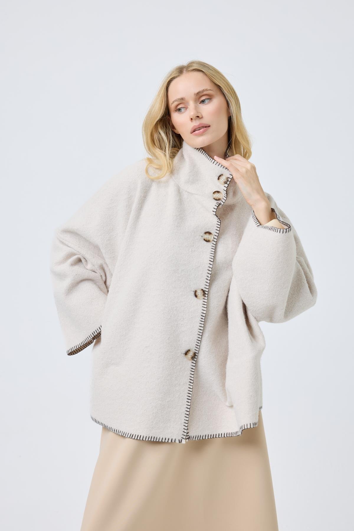 Athena Kırçıllı  Kaşe Ceket - Bej