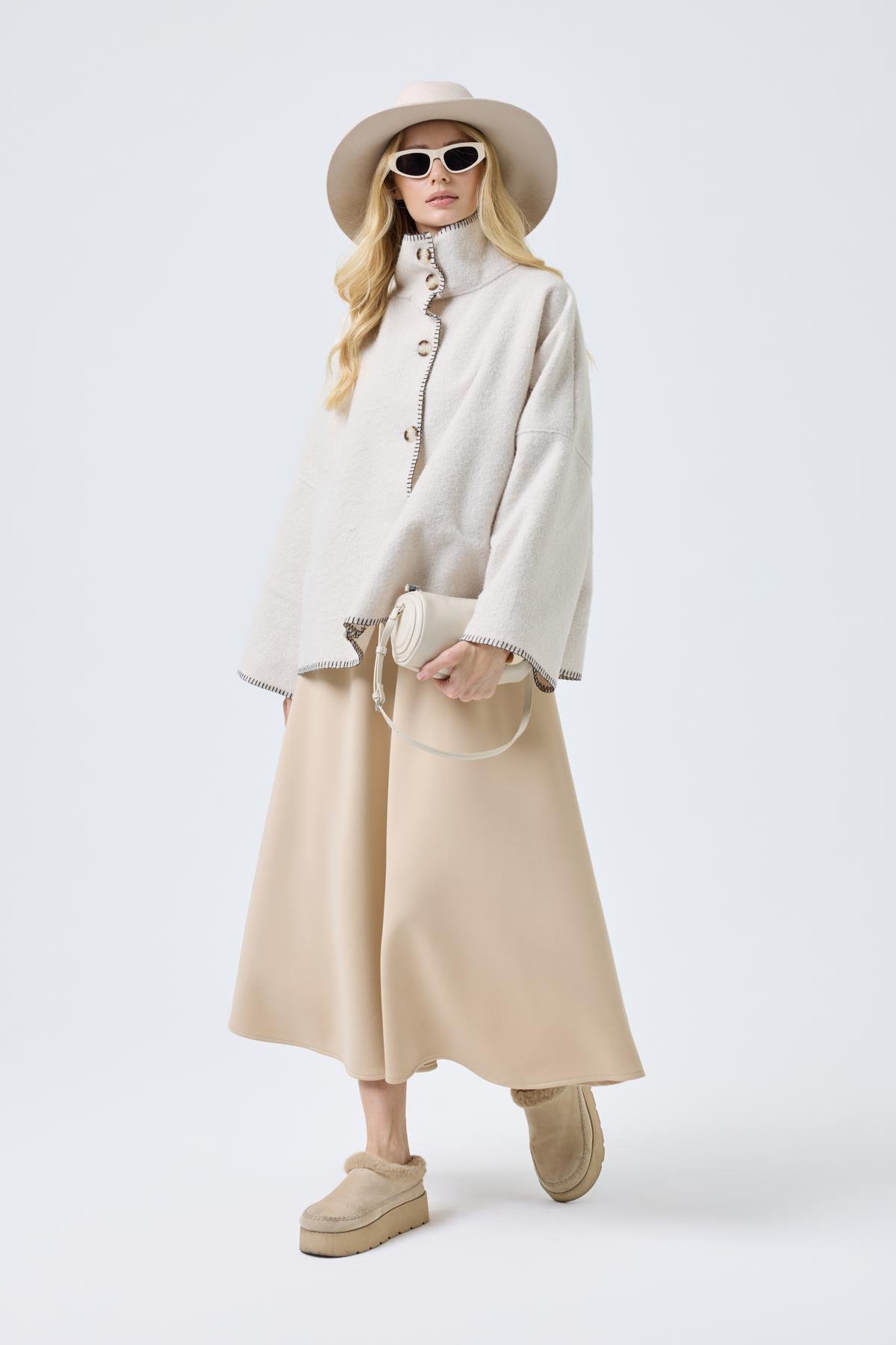Athena Kırçıllı  Kaşe Ceket - Bej