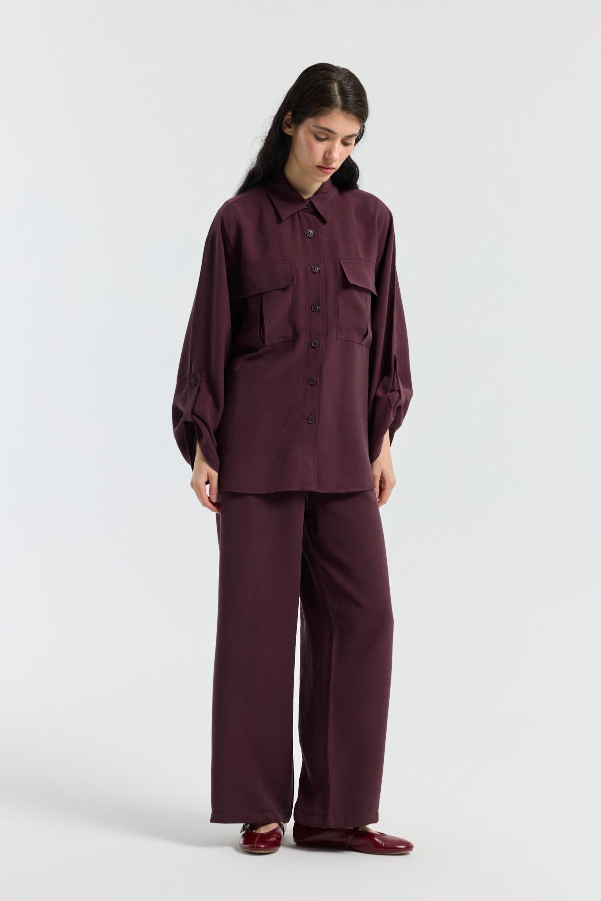 Beth Kemerli Oversize Takım - Mürdüm