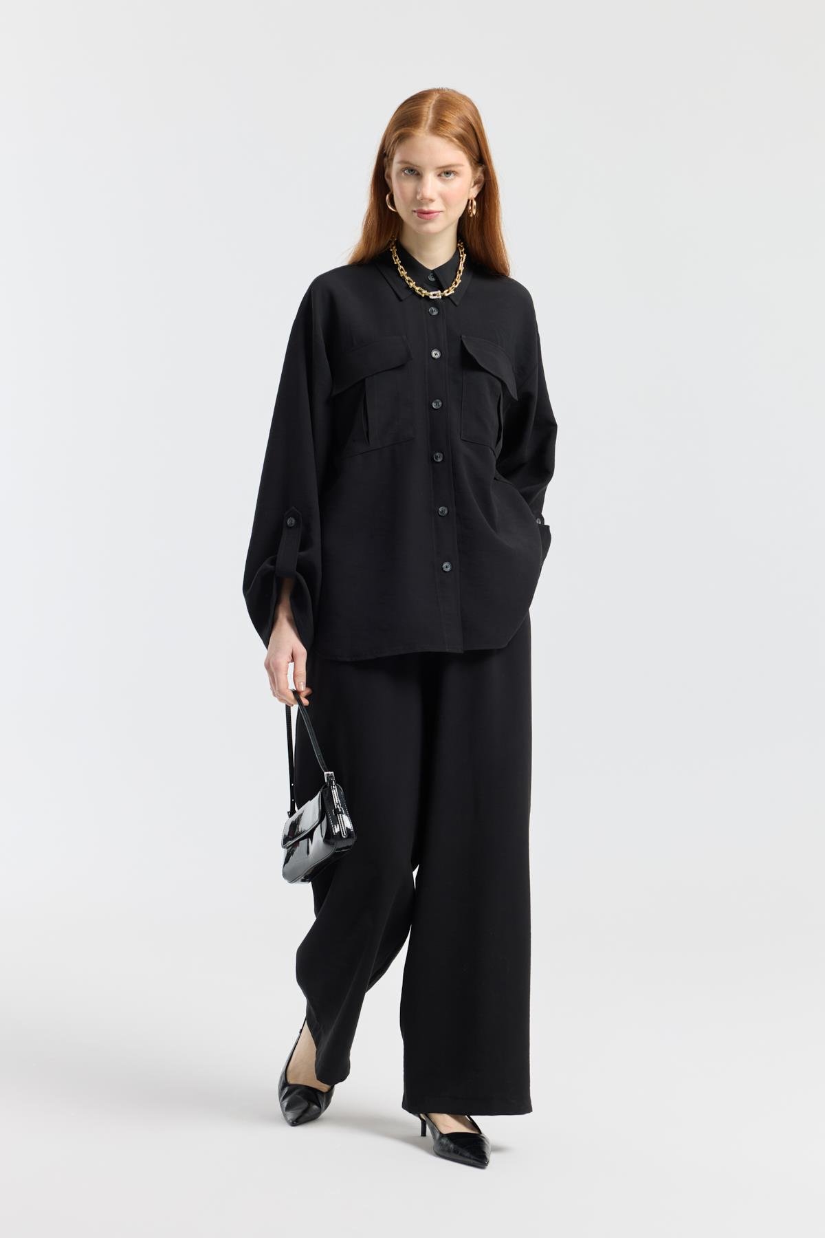 Beth Kemerli Oversize Takım - Siyah