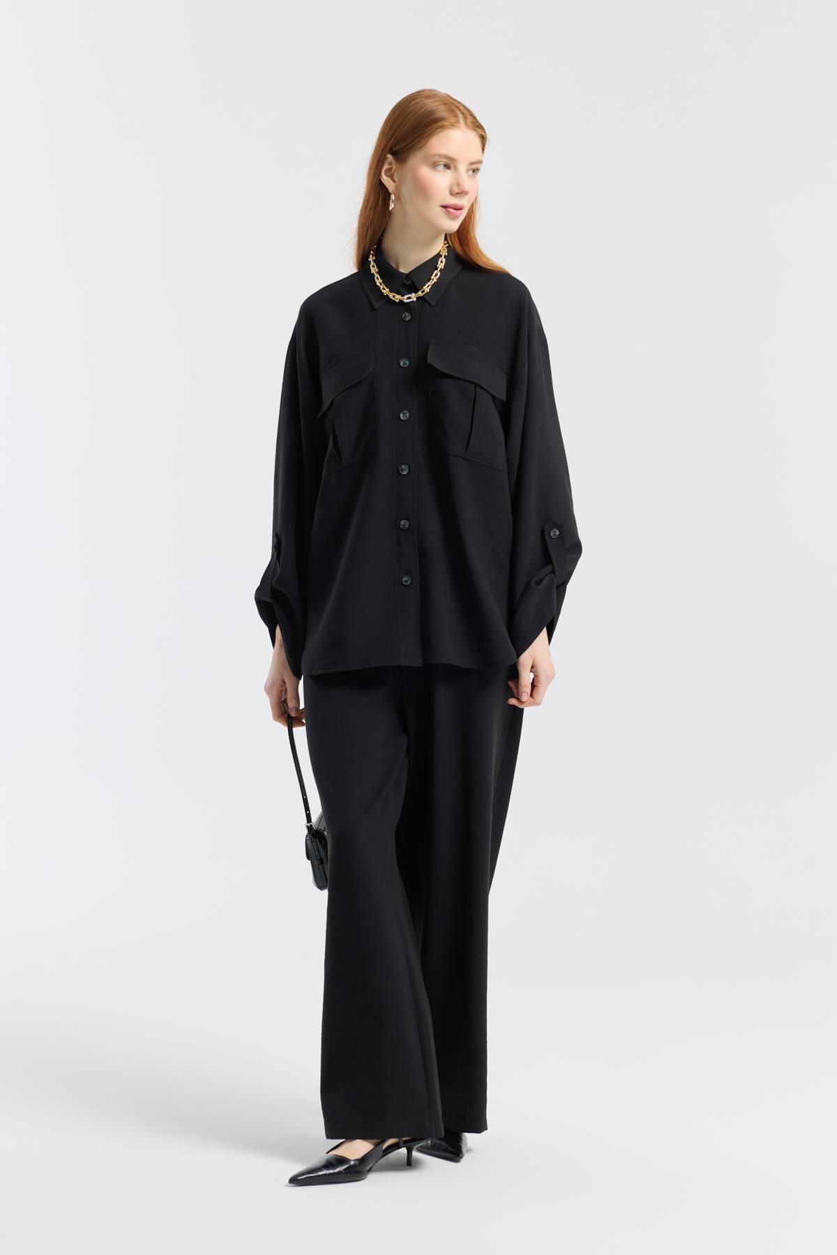 Beth Kemerli Oversize Takım - Siyah