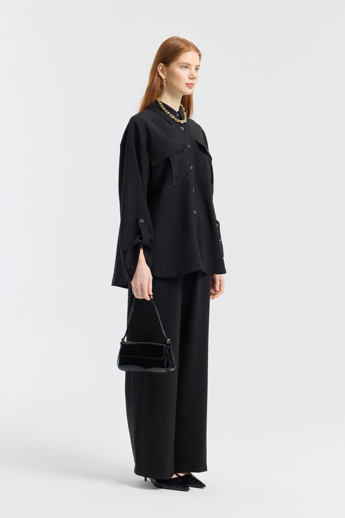 Beth Kemerli Oversize Takım - Siyah