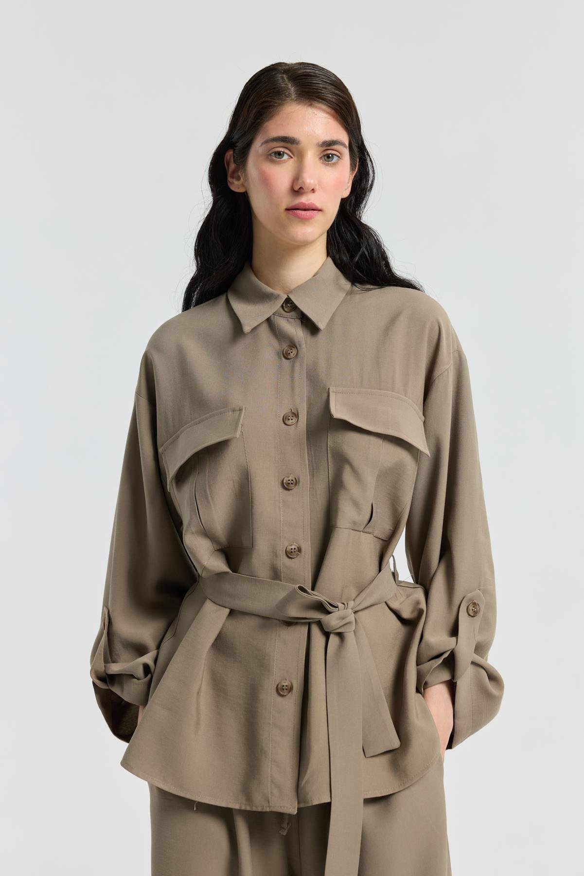 Beth Kemerli Oversize Takım - Vizon