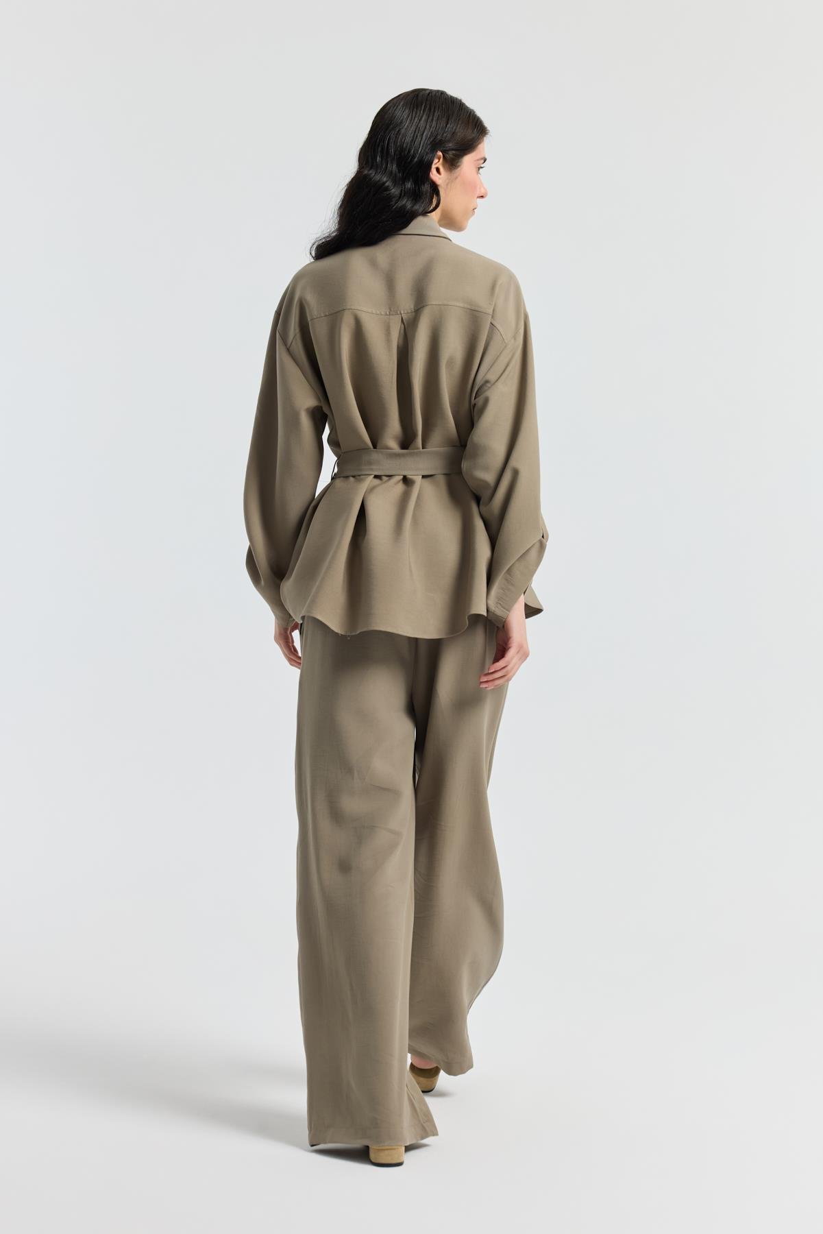 Beth Kemerli Oversize Takım - Vizon