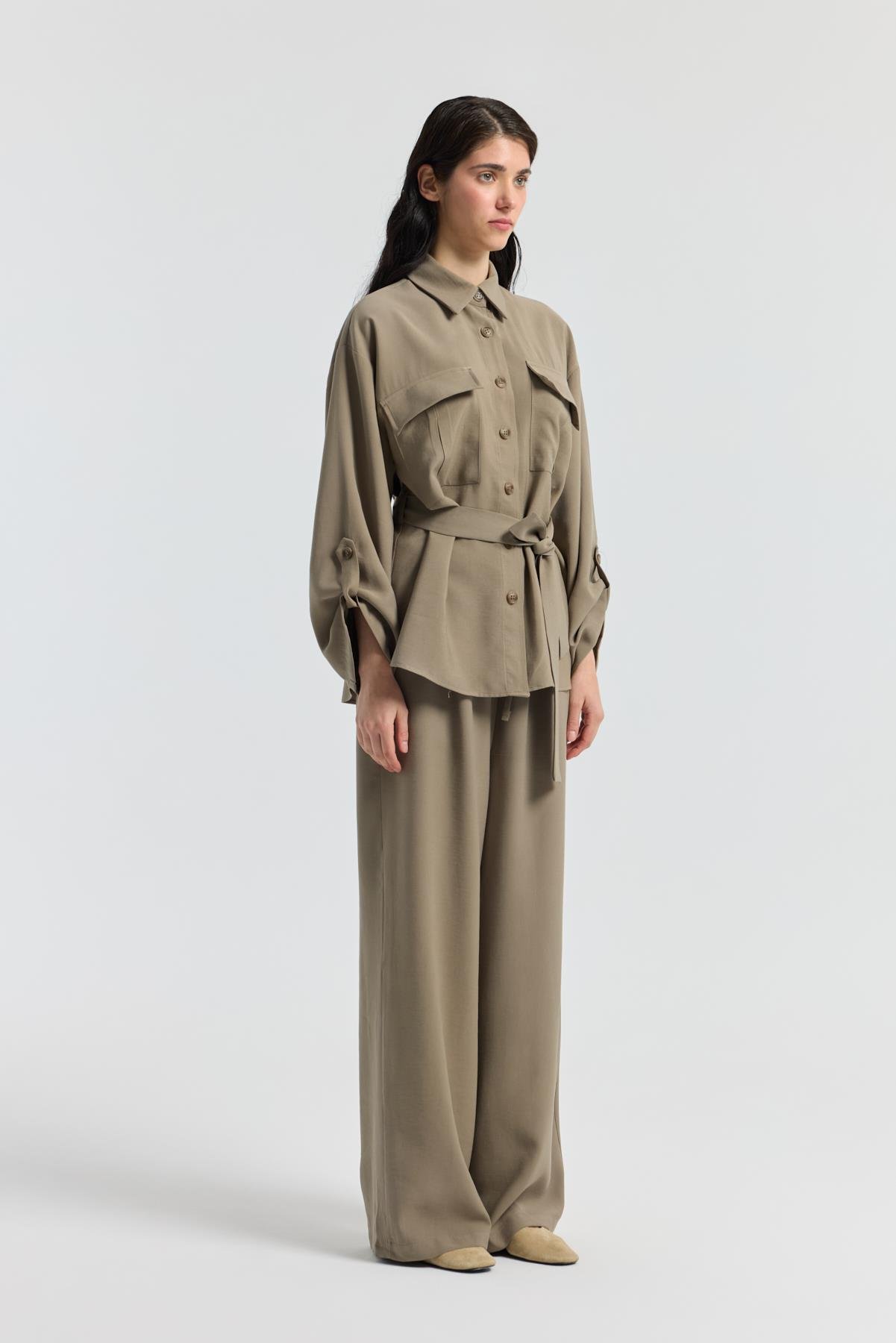 Beth Kemerli Oversize Takım - Vizon