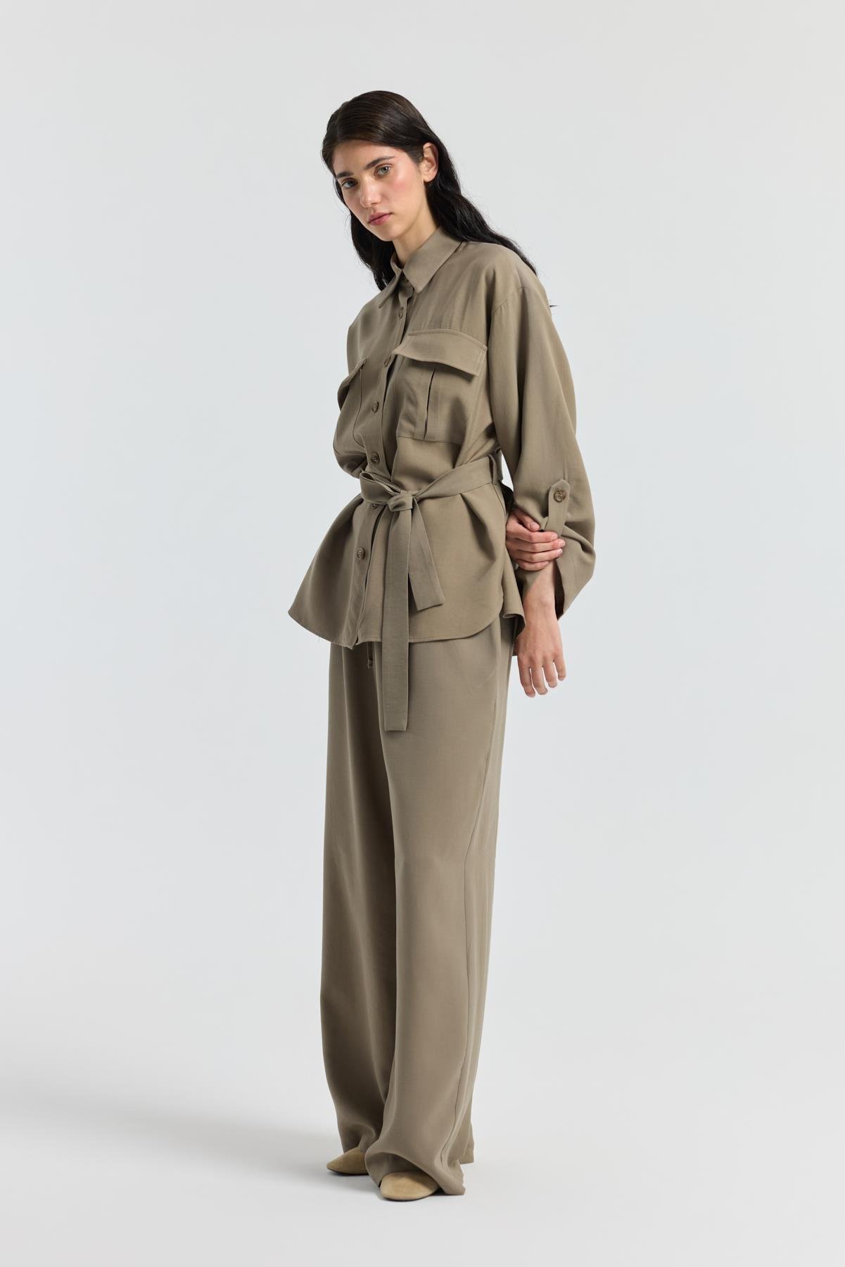 Beth Kemerli Oversize Takım - Vizon