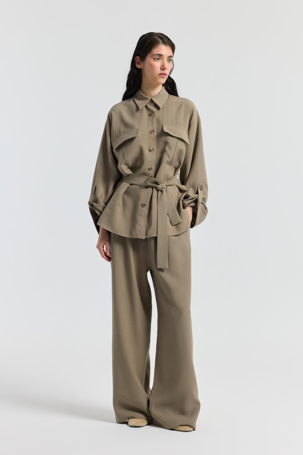 Beth Kemerli Oversize Takım - Vizon