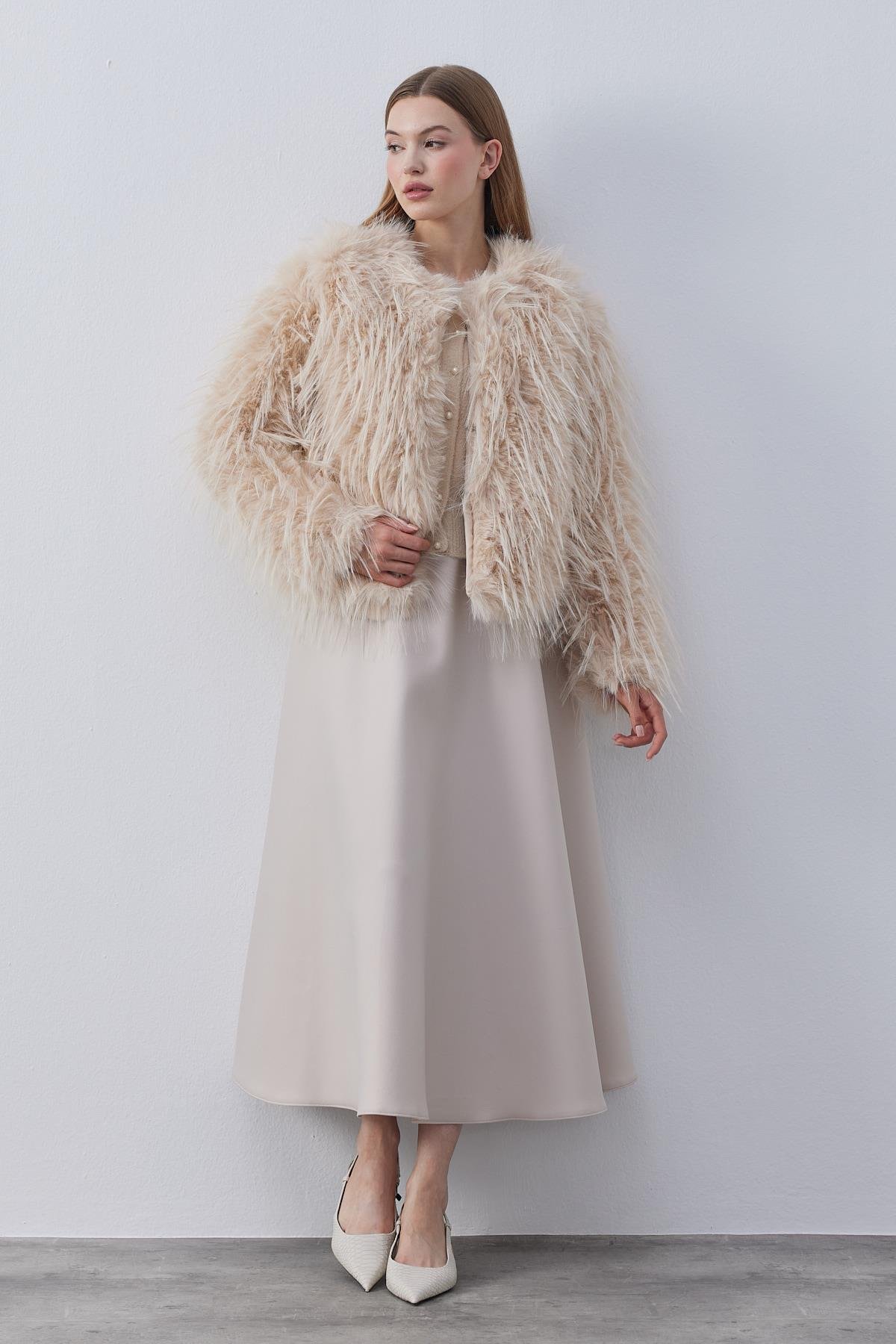 Betsy Suni Kürk Ceket- Bej