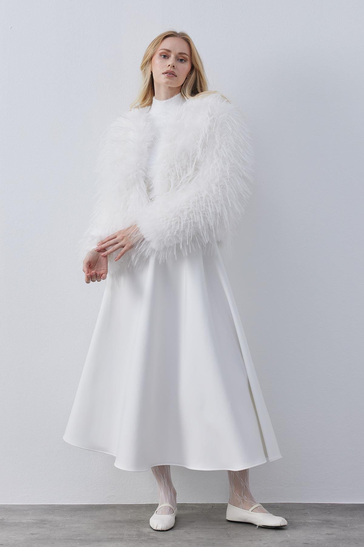 Betsy Suni Kürk Ceket- Beyaz