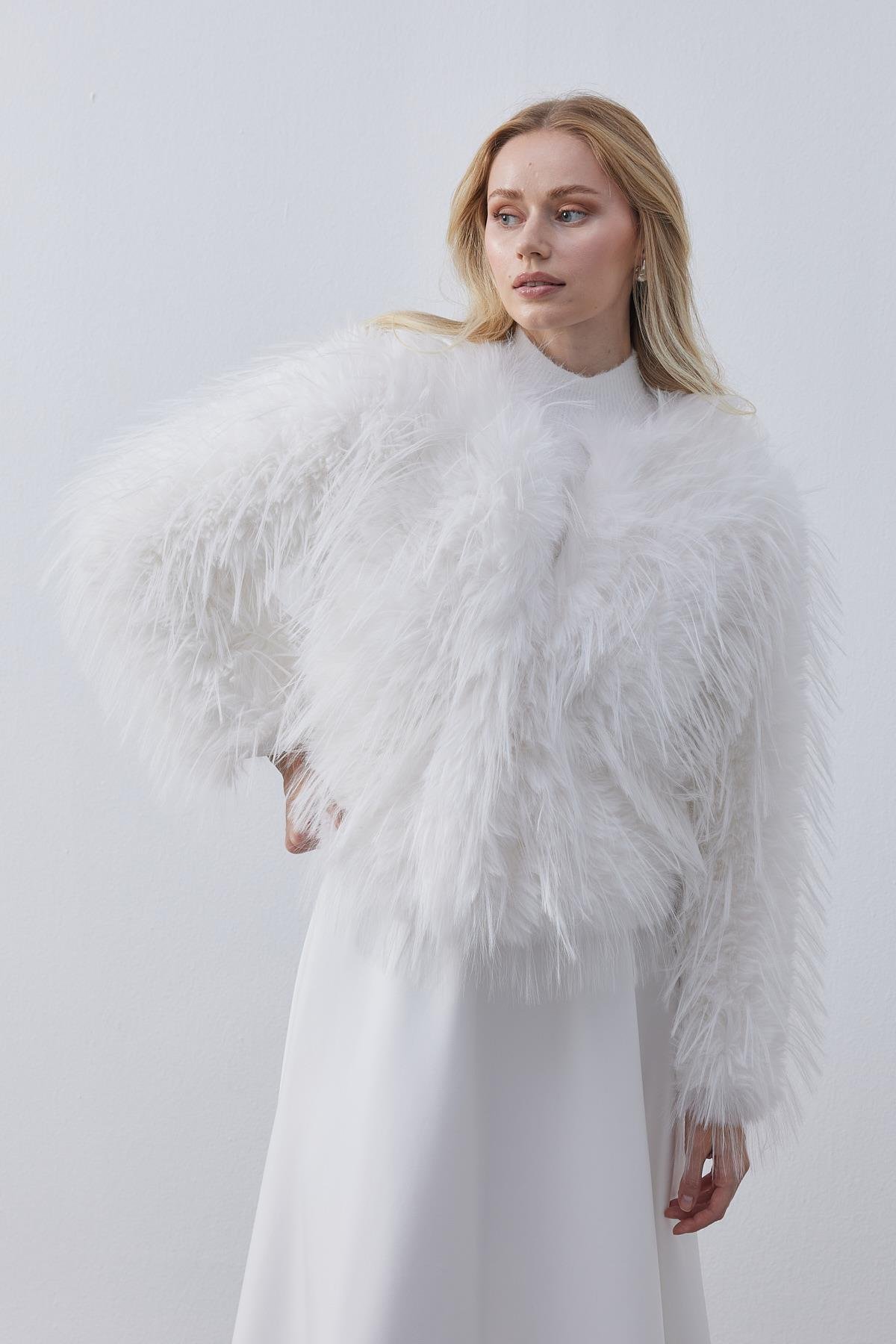 Betsy Suni Kürk Ceket- Beyaz