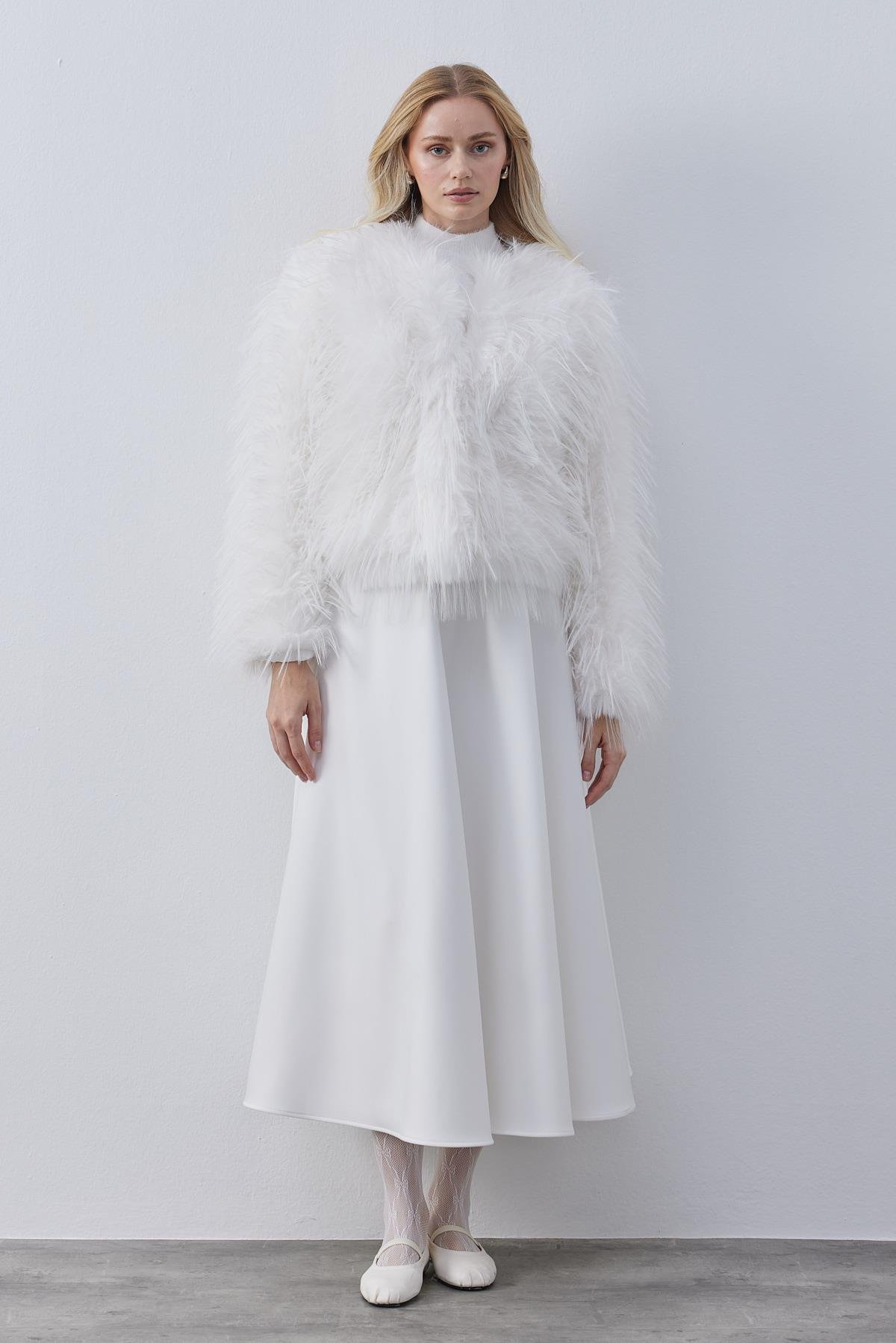 Betsy Suni Kürk Ceket- Beyaz