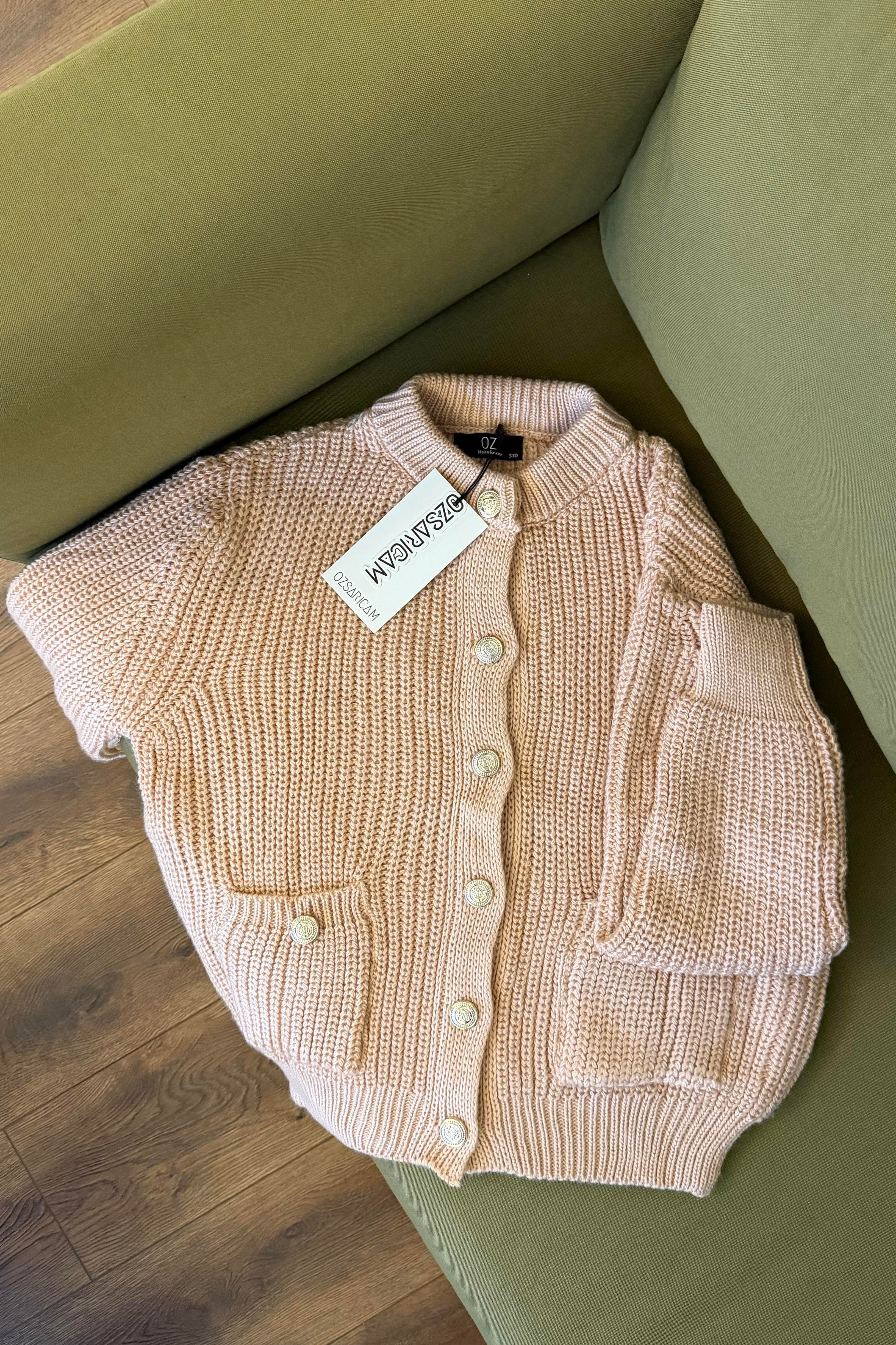 Betty Cepli Örme Hırka - Pudra