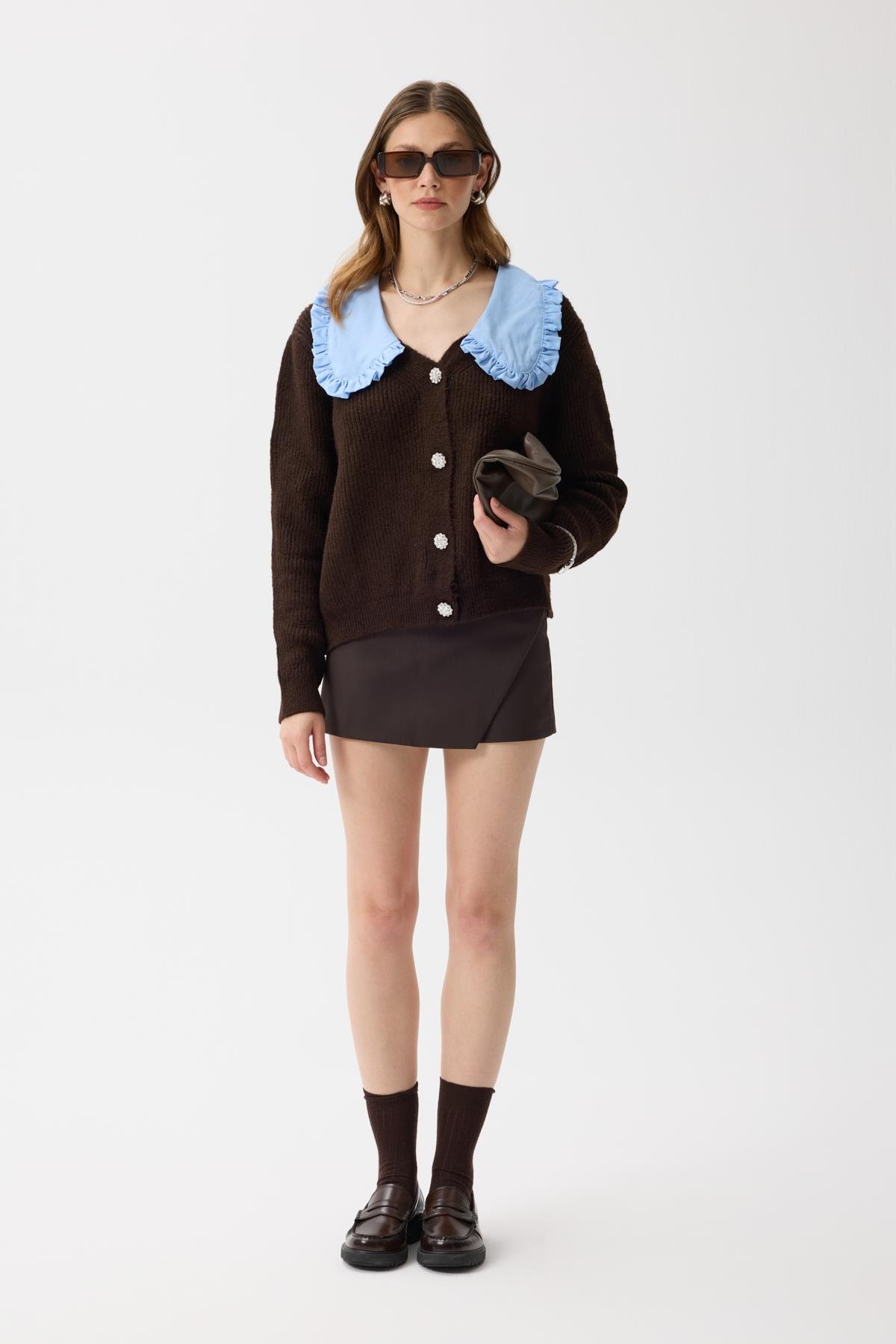 Bianca Bebe Yaka Hırka - Kahverengi