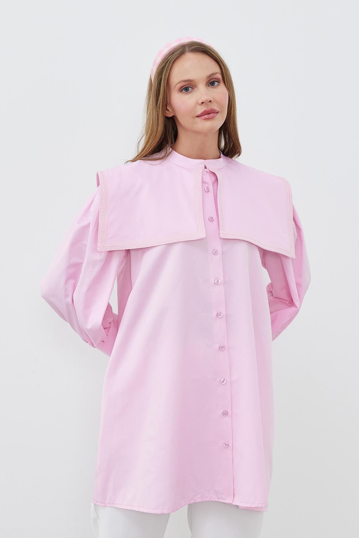 BİANCA DENİZCİ YAKA BİYE DETAYLI GÖMLEK-PEMBE