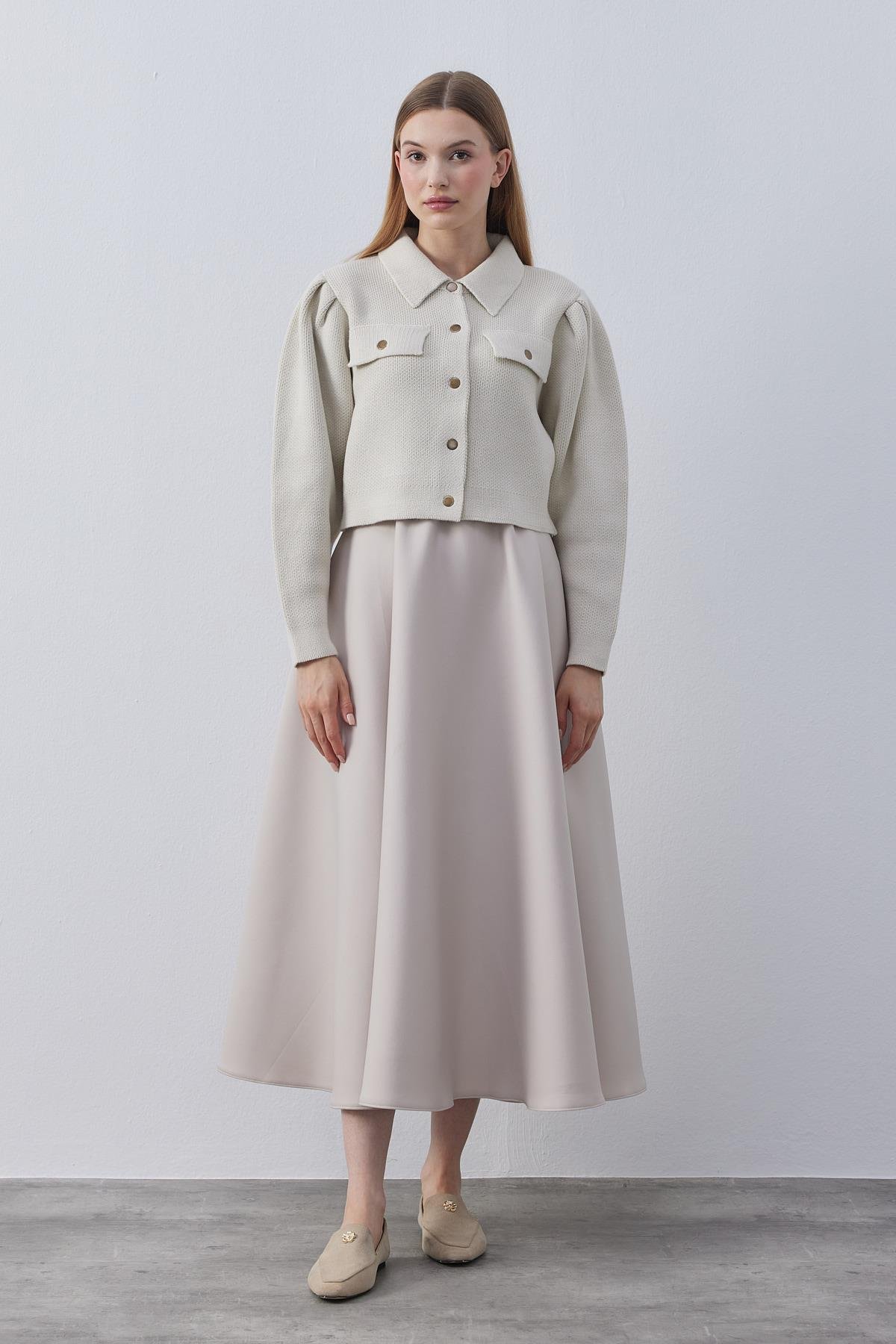 Blair Çıtçıtlı Triko Ceket-Bej