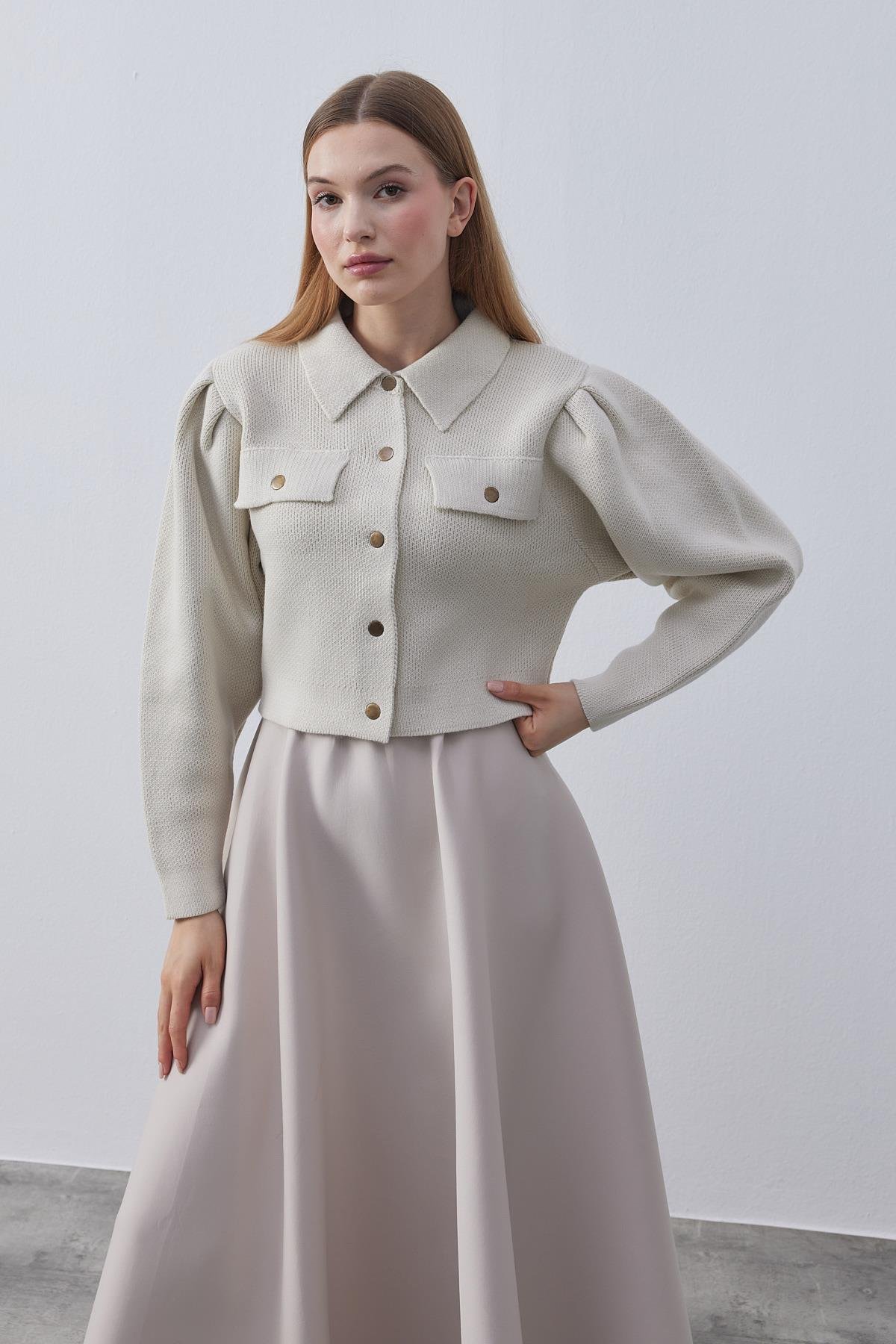 Blair Çıtçıtlı Triko Ceket-Bej