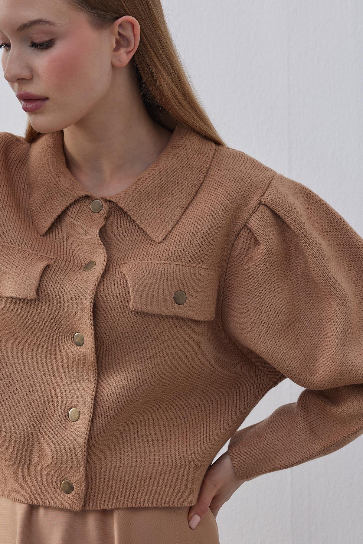 Blair Çıtçıtlı Triko Ceket- Camel