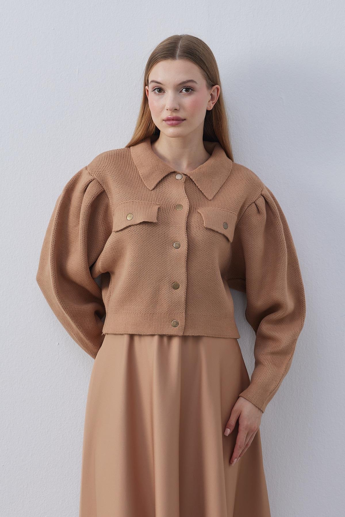 Blair Çıtçıtlı Triko Ceket- Camel