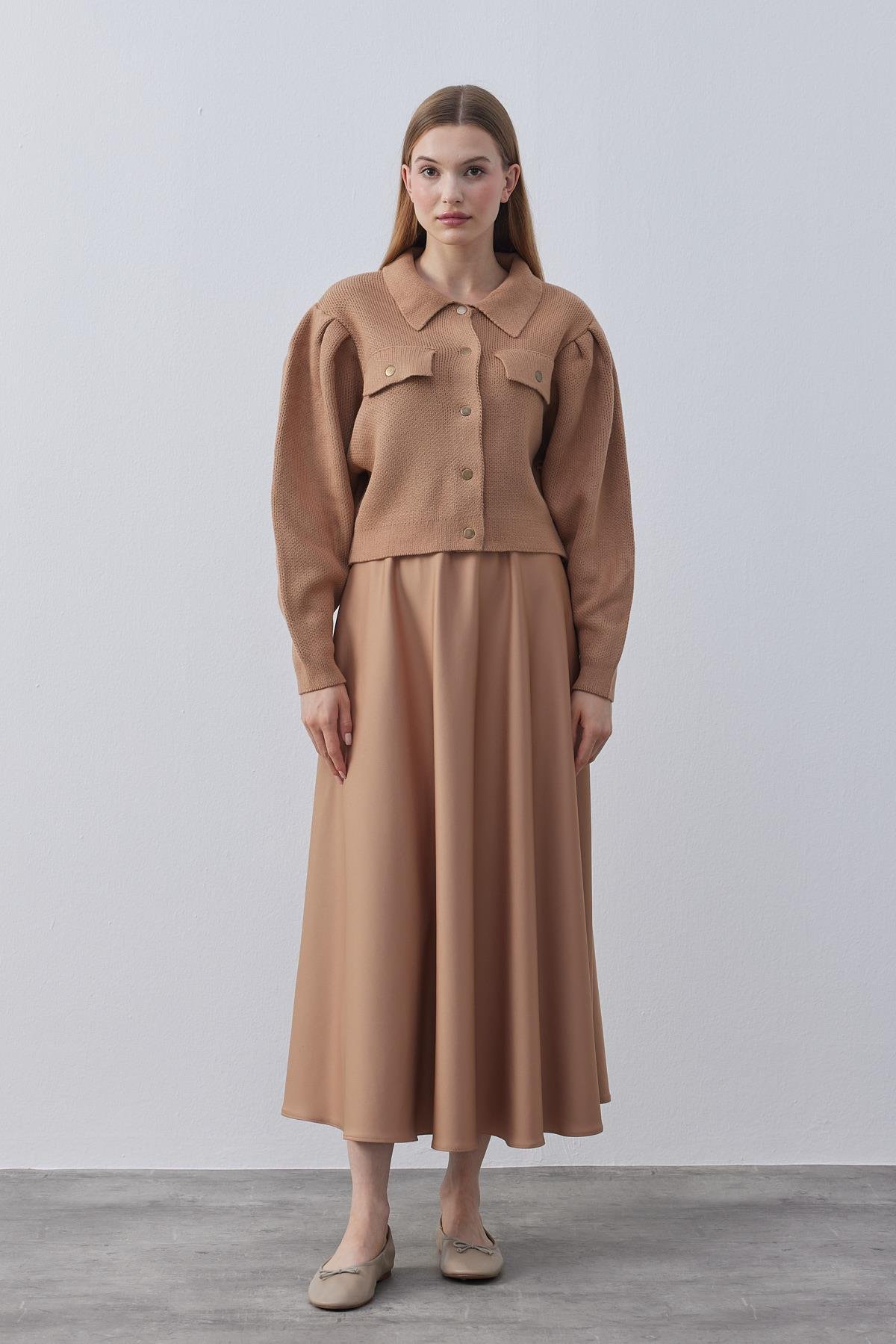 Blair Çıtçıtlı Triko Ceket- Camel