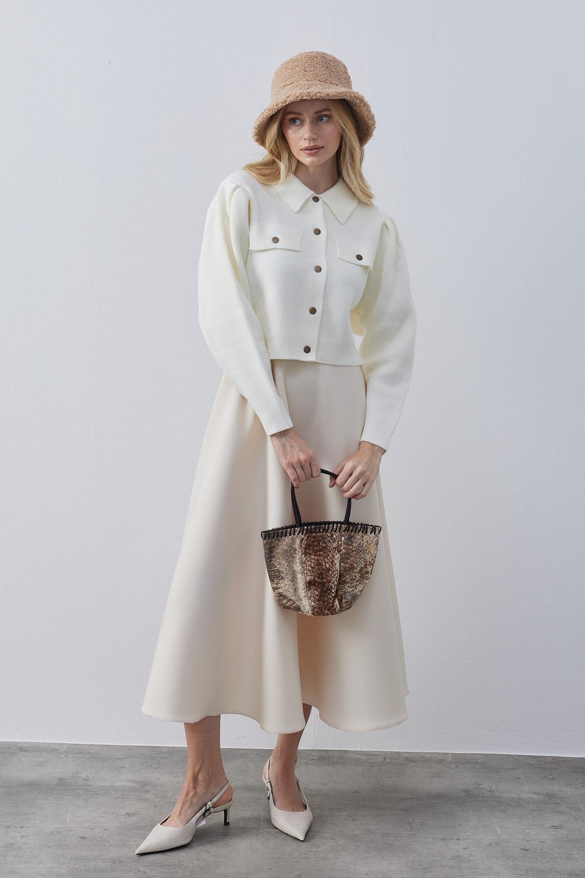 Blair Çıtçıtlı Triko Ceket-Ekru