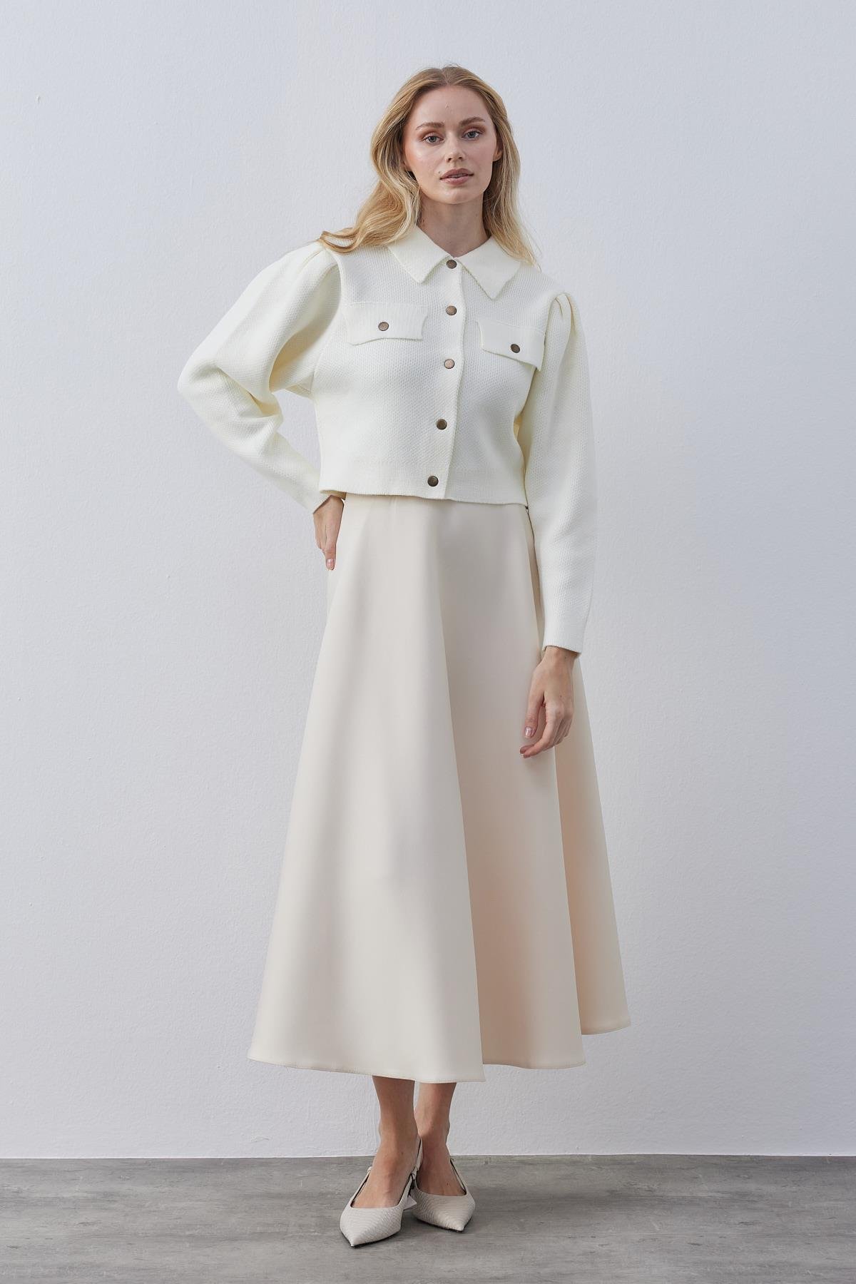 Blair Çıtçıtlı Triko Ceket-Ekru