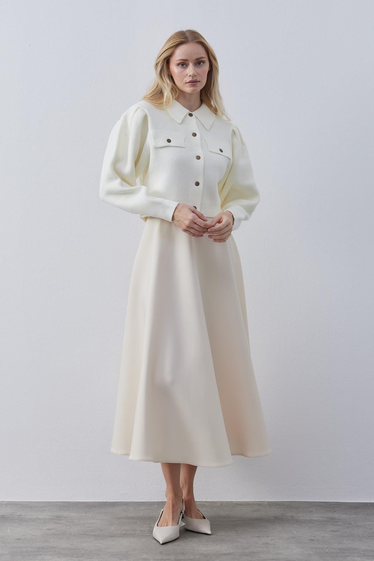 Blair Çıtçıtlı Triko Ceket-Ekru