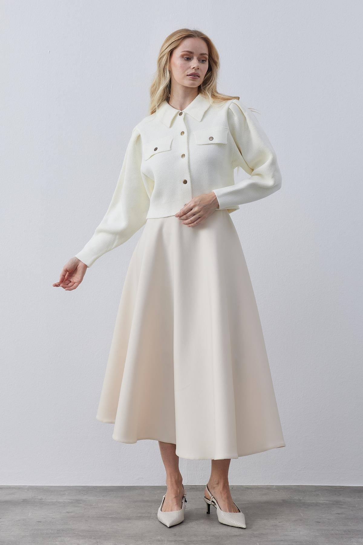 Blair Çıtçıtlı Triko Ceket-Ekru