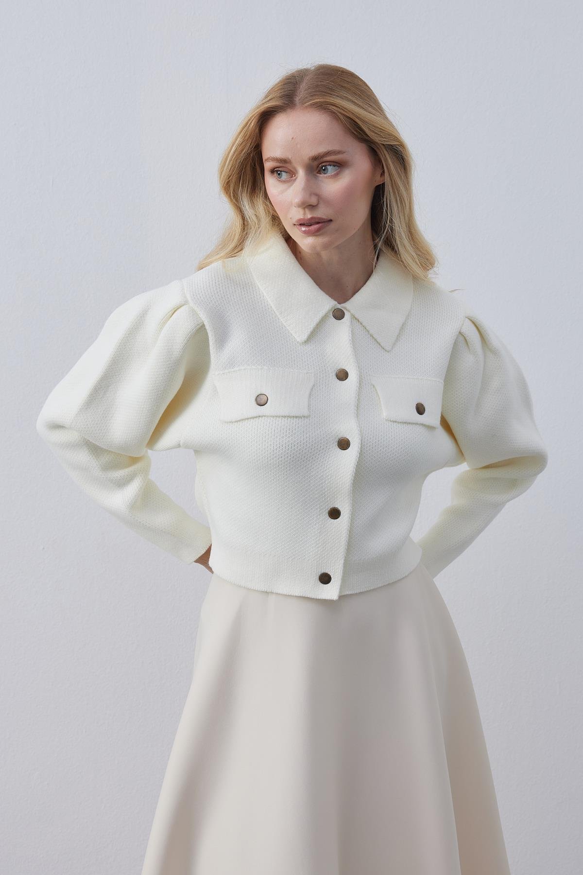 Blair Çıtçıtlı Triko Ceket-Ekru