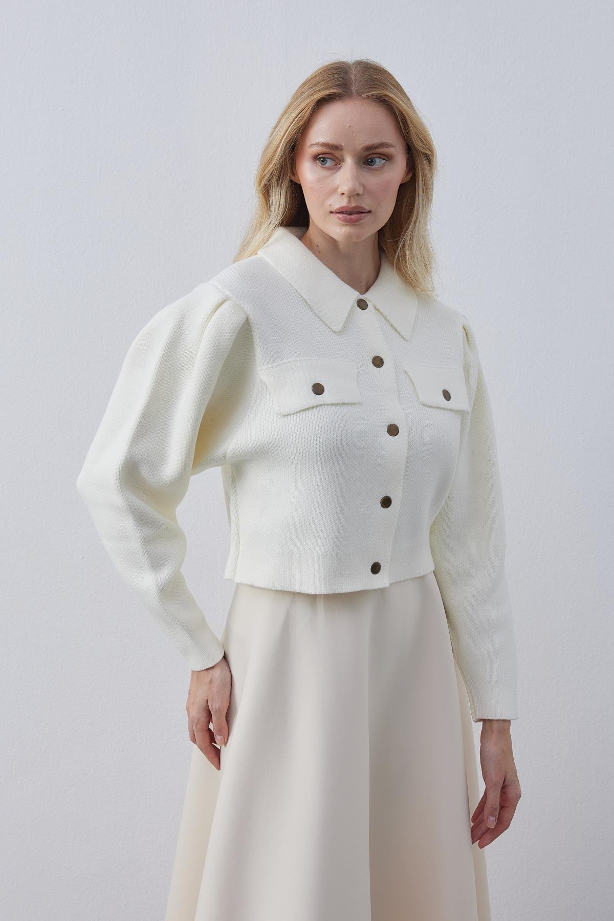 Blair Çıtçıtlı Triko Ceket-Ekru
