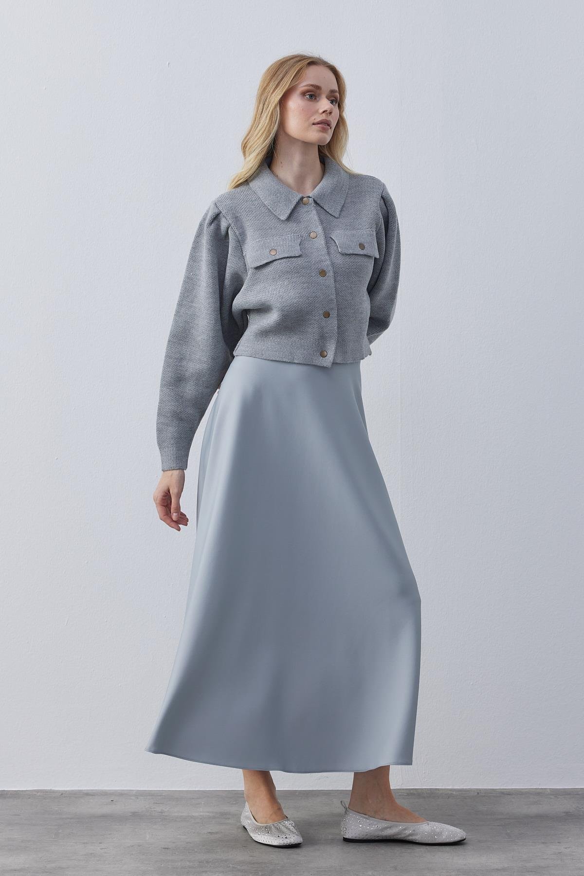 Blair Çıtçıtlı Triko Ceket- Gri